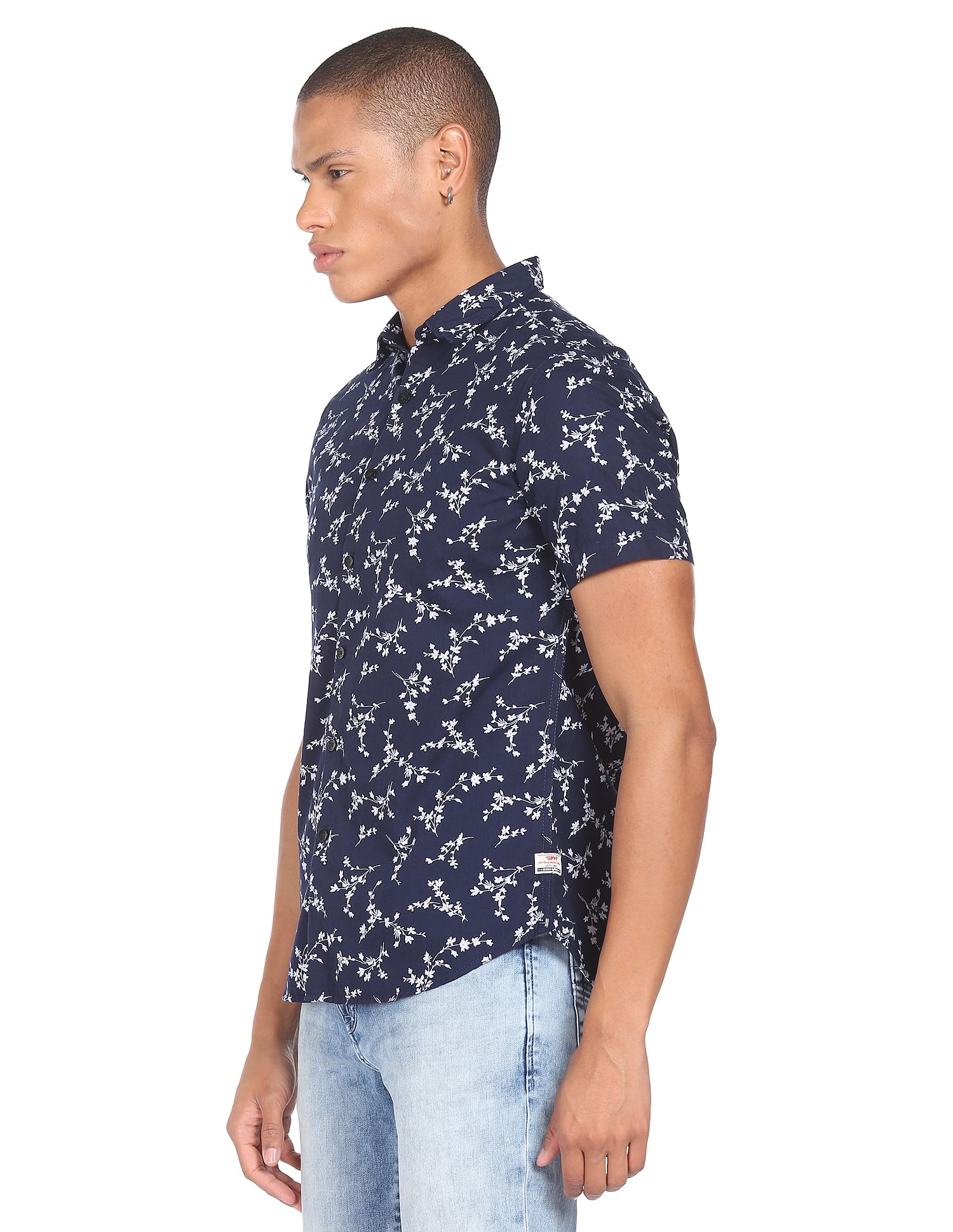 Flying Machine Short Sleeve Floral Print Cotton Shirt