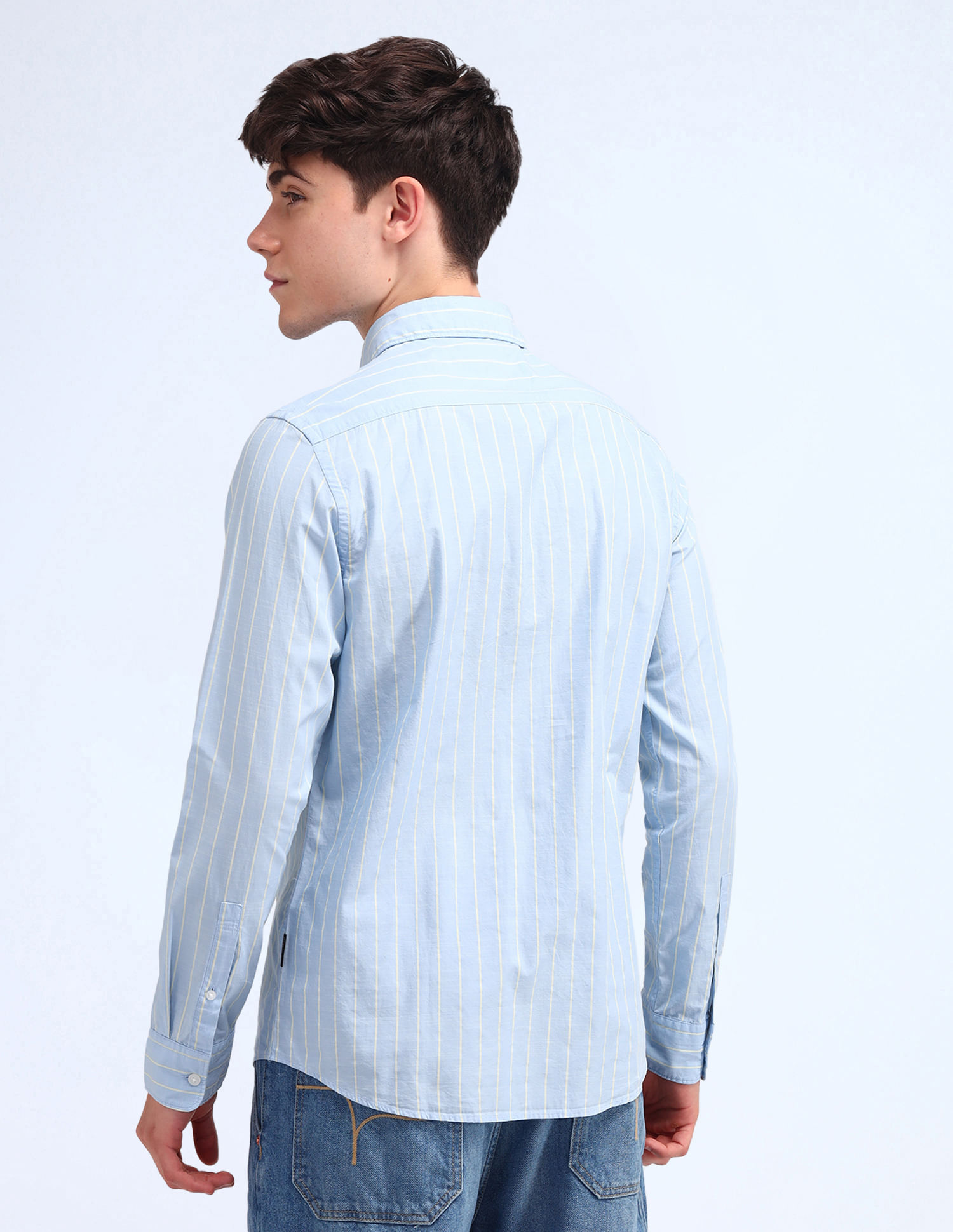 Miei T　0107 ♡ Buy Flying Machine Vertical Striped Satin Shirt - NNNOW.com