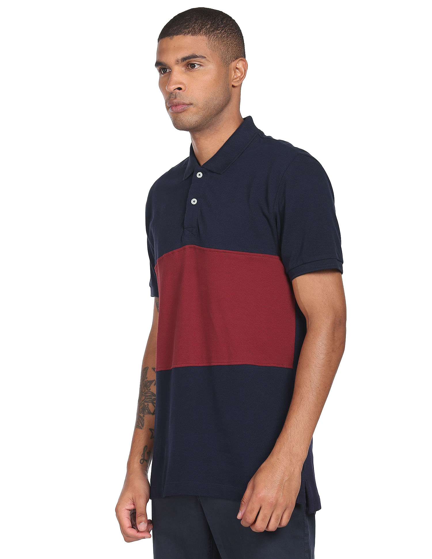 Flying Machine Cotton Pique Colour Block Polo Shirt
