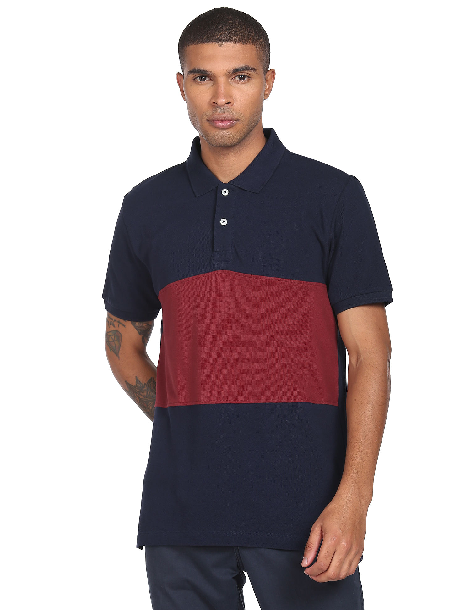 Flying Machine Cotton Pique Colour Block Polo Shirt