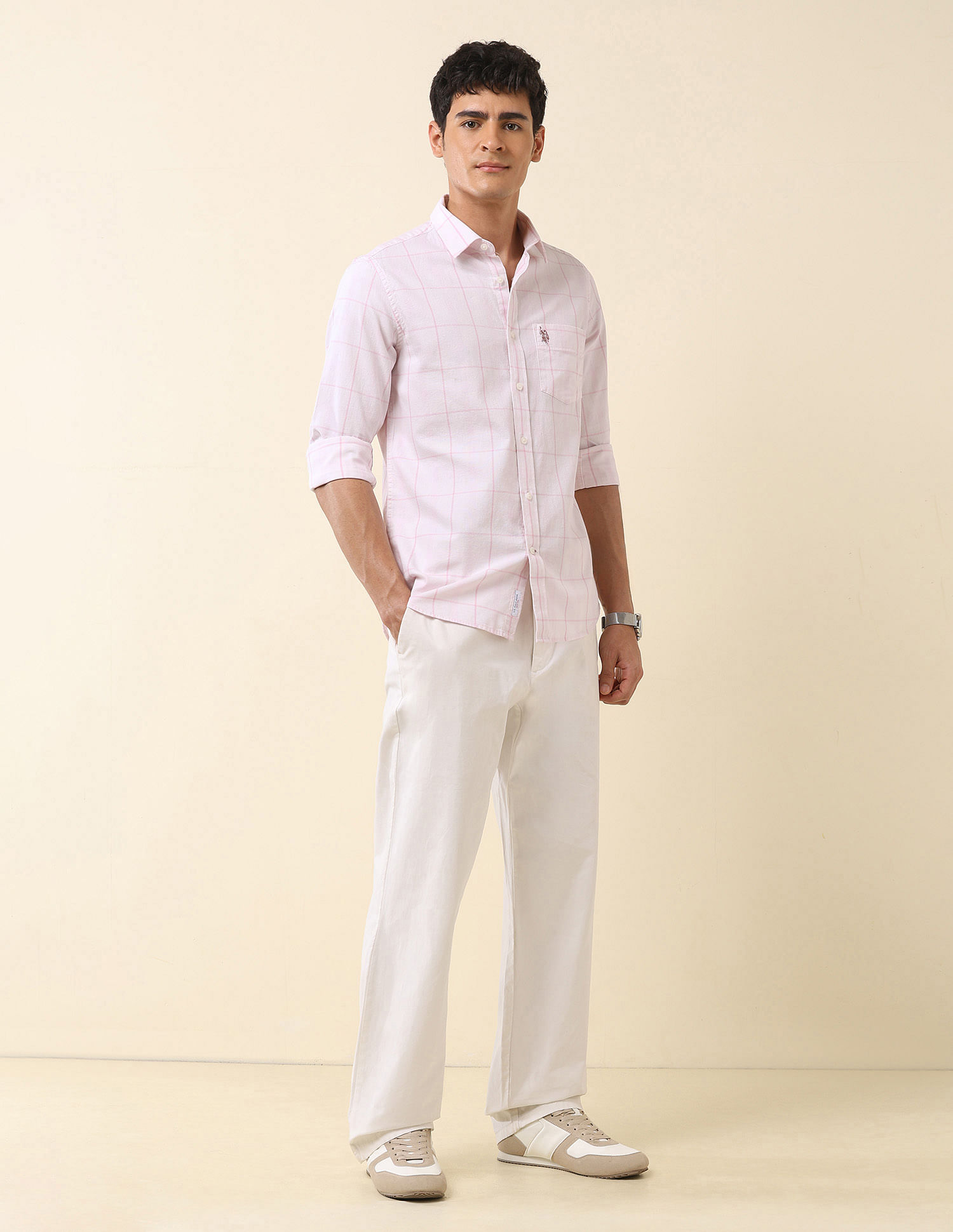 U.S. Polo Assn. Windowpane Checked Tailored Fit Shirt