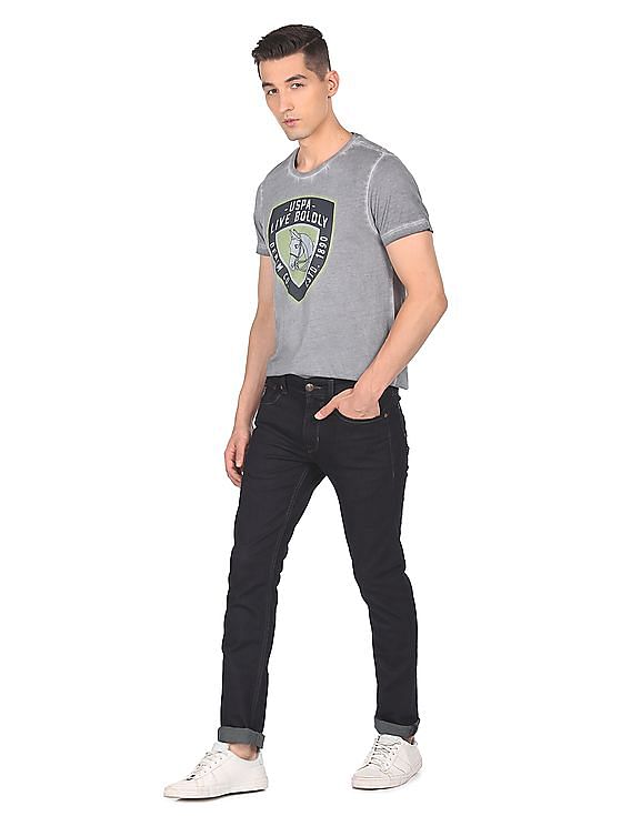 U.S. Polo Assn. Denim Co. Men Grey Cotton Faded Graphic Print T-Shirt