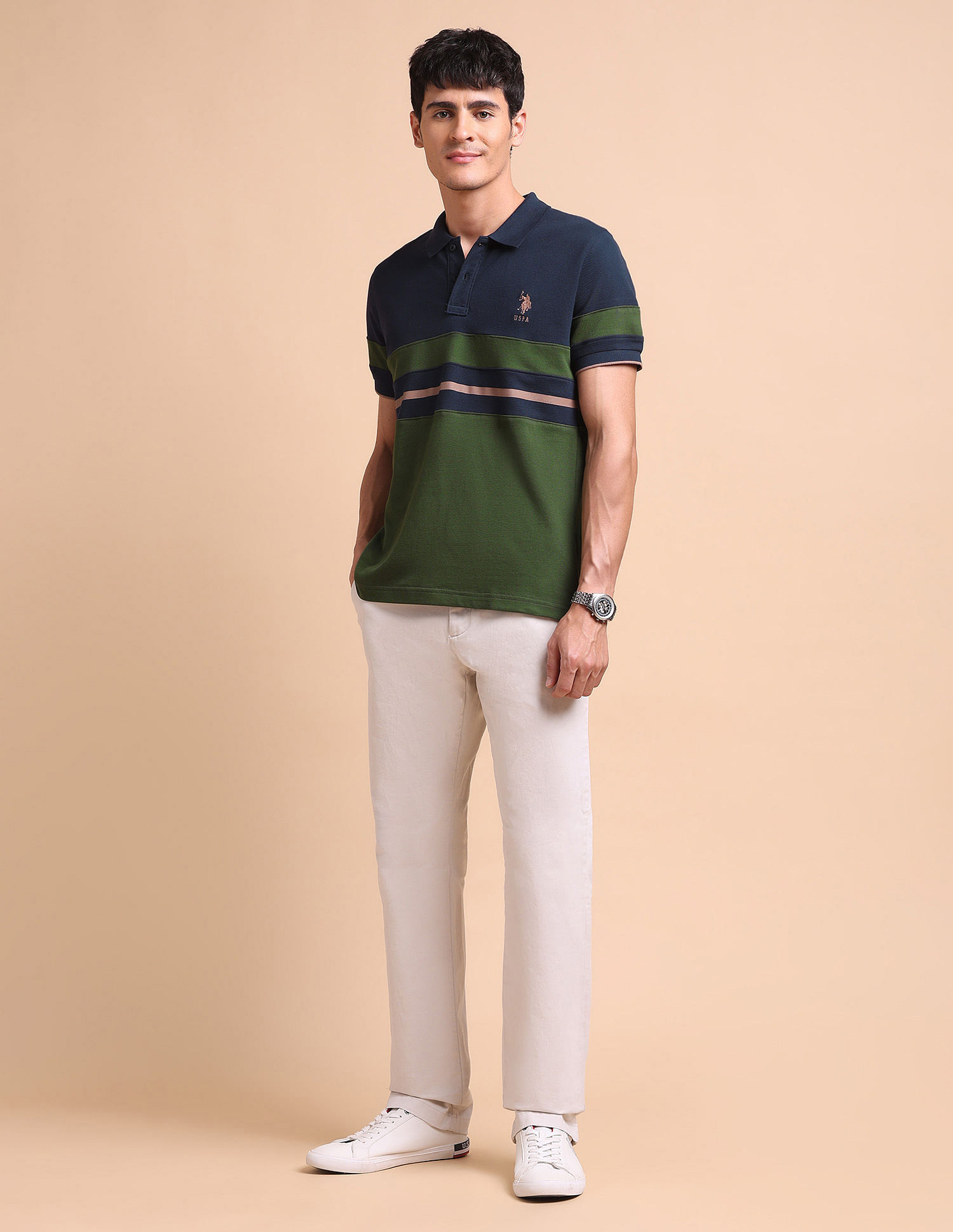 U.S. Polo Assn. Colourblocked Slim Fit Polo Shirt