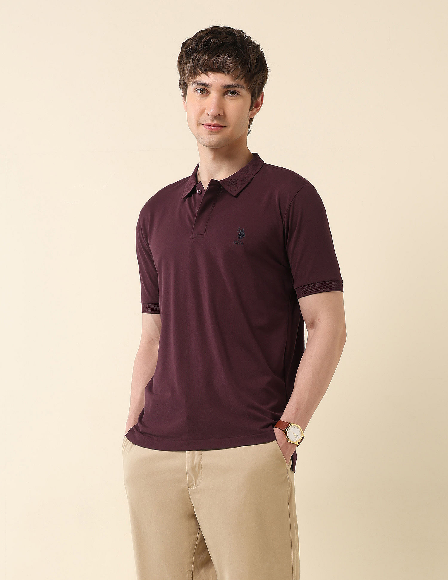U.S. Polo Assn. Solid Slim Fit Varsity Polo Shirt