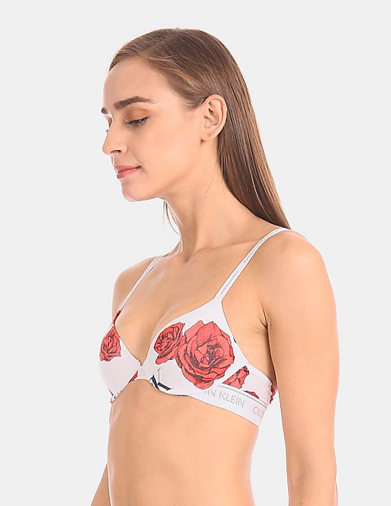 Buy Calvin Klein Women's CK One Cotton Lightly Lined Demi Bra, Mini  Staggered Logo Print, 34D at