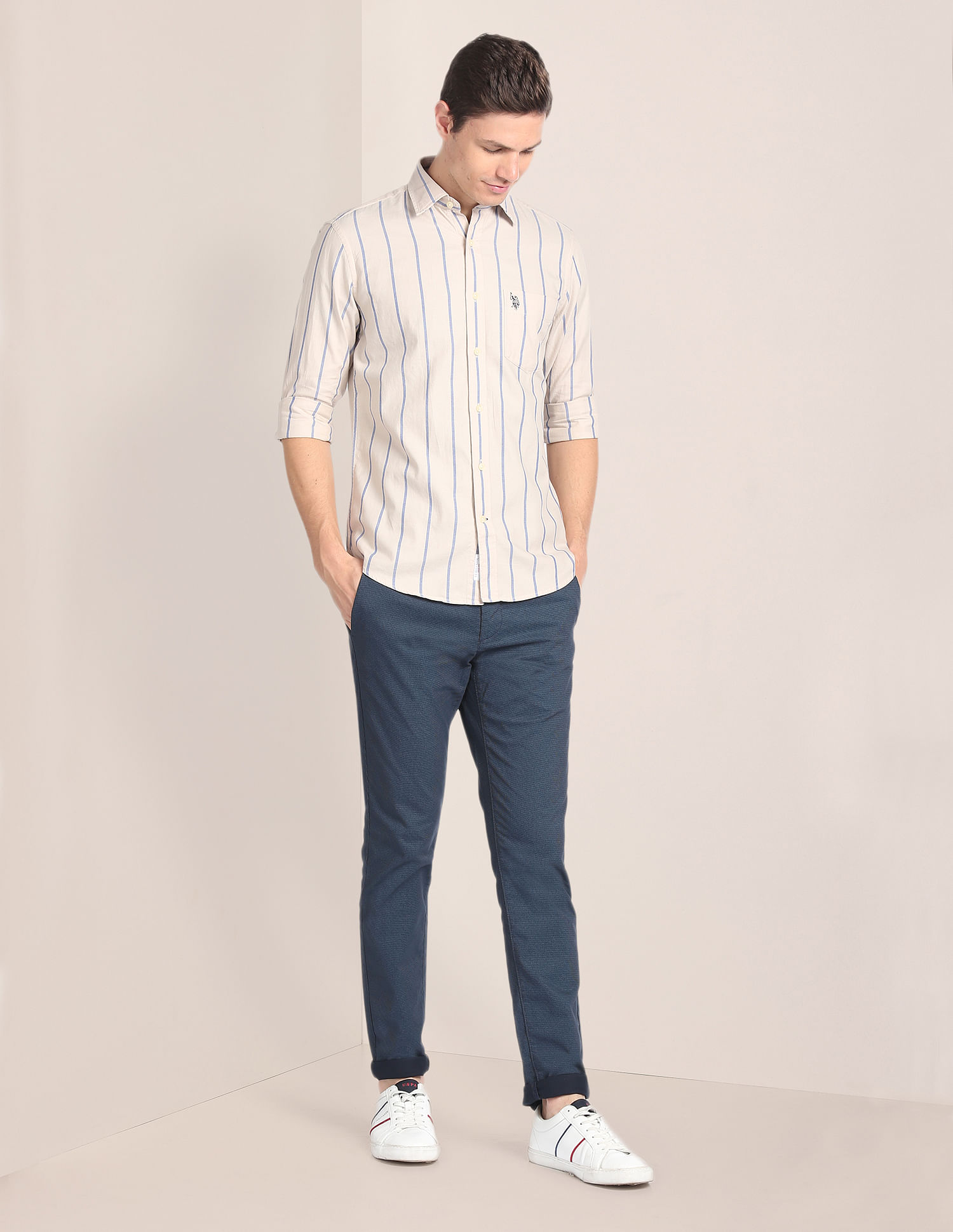 U.S. Polo Assn. Cutaway Collar Vertical Stripe Shirt