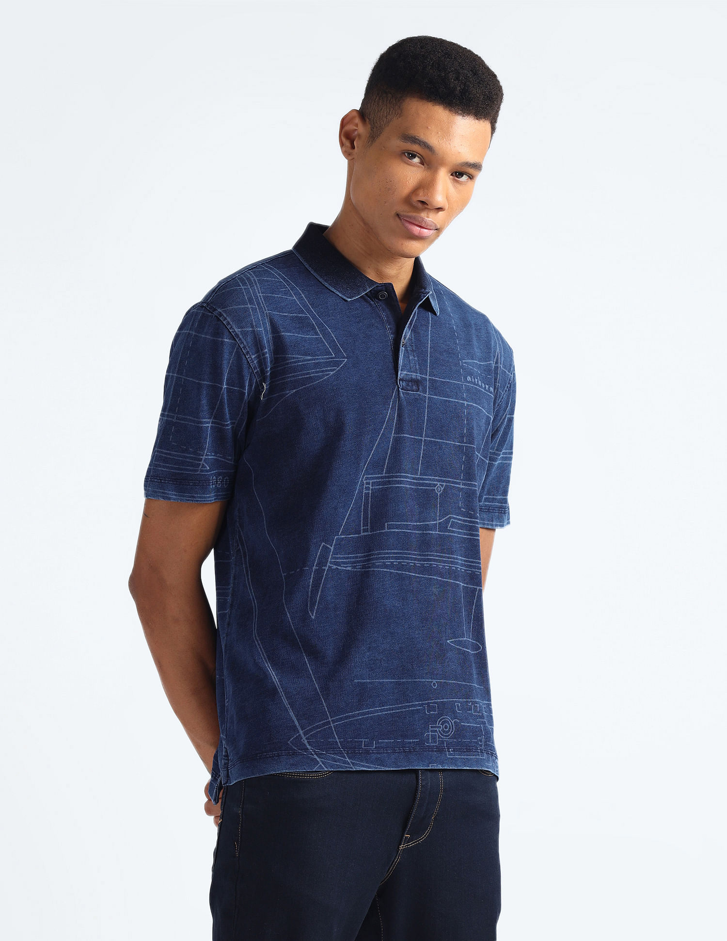 Flying Machine Graphic Print Relaxed Polo Shirt