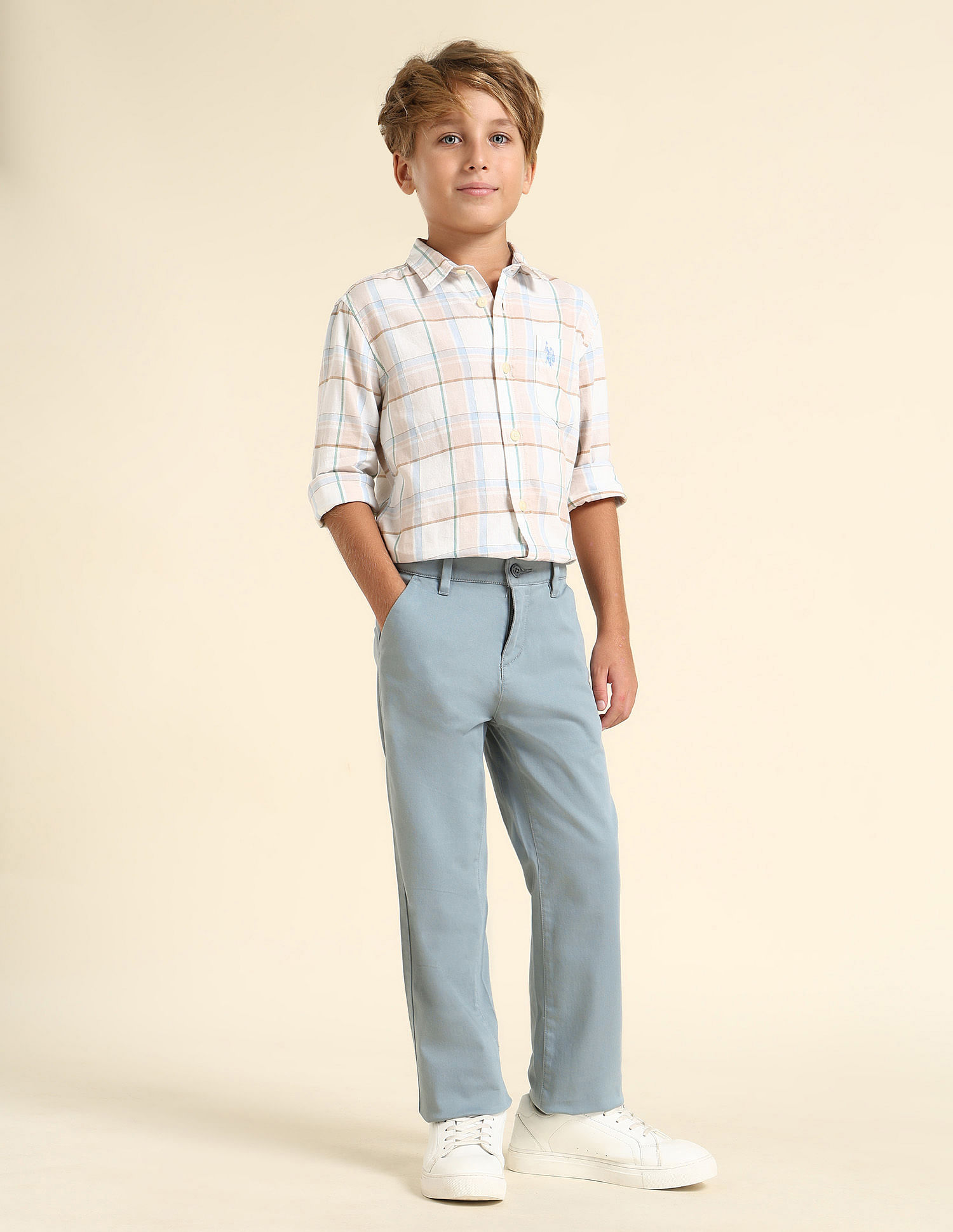 U.S. Polo Assn. Kids Boys Slim Fit Solid Trousers