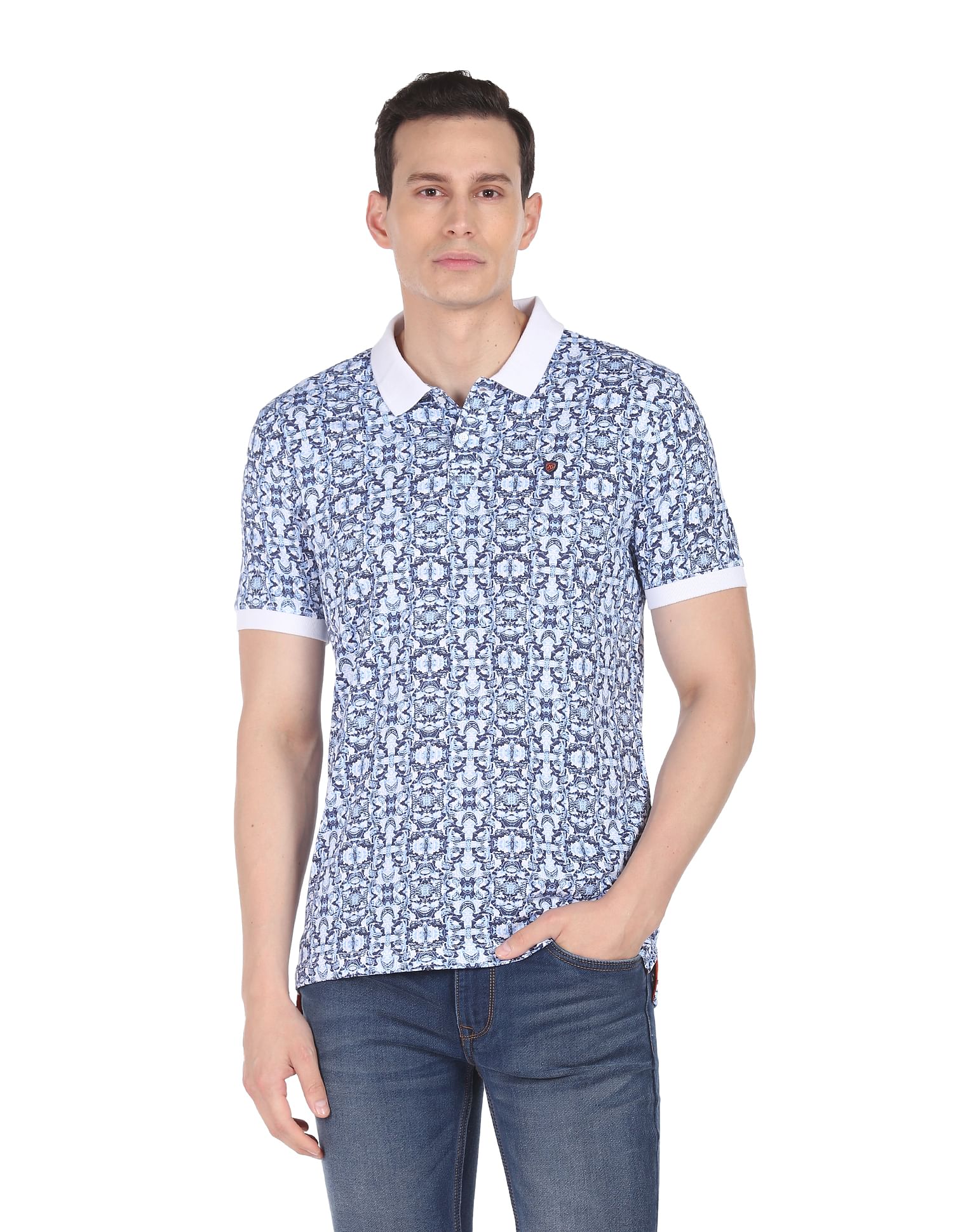 AD by Arvind Modern Abstract Print Polo Shirt