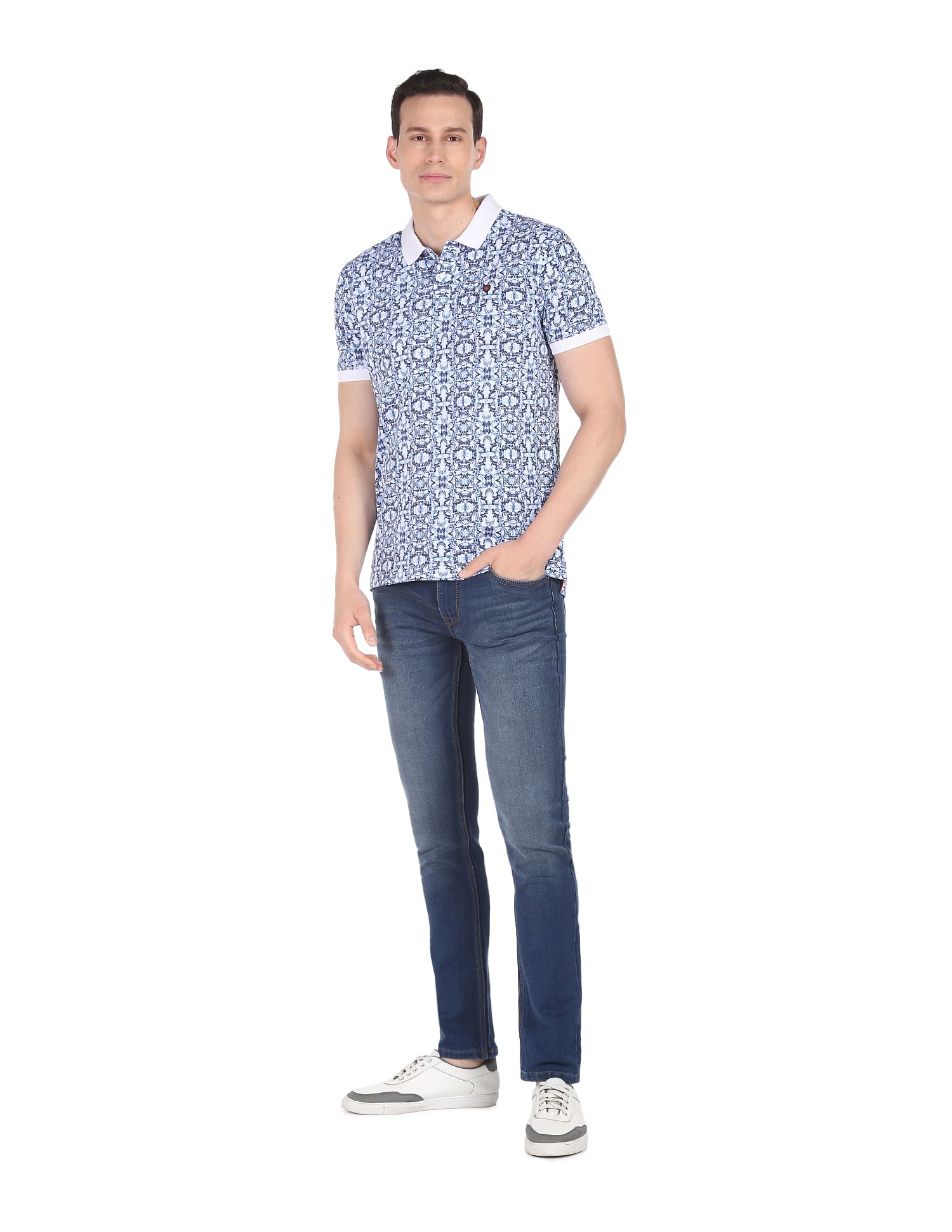 AD by Arvind Modern Abstract Print Polo Shirt