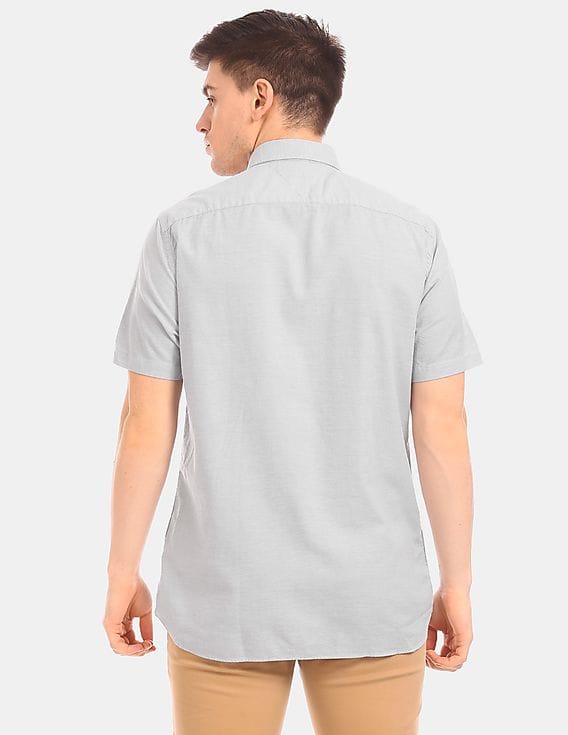 Buy Tommy Hilfiger Men Grey Short Sleeve Button Down Collar Casual