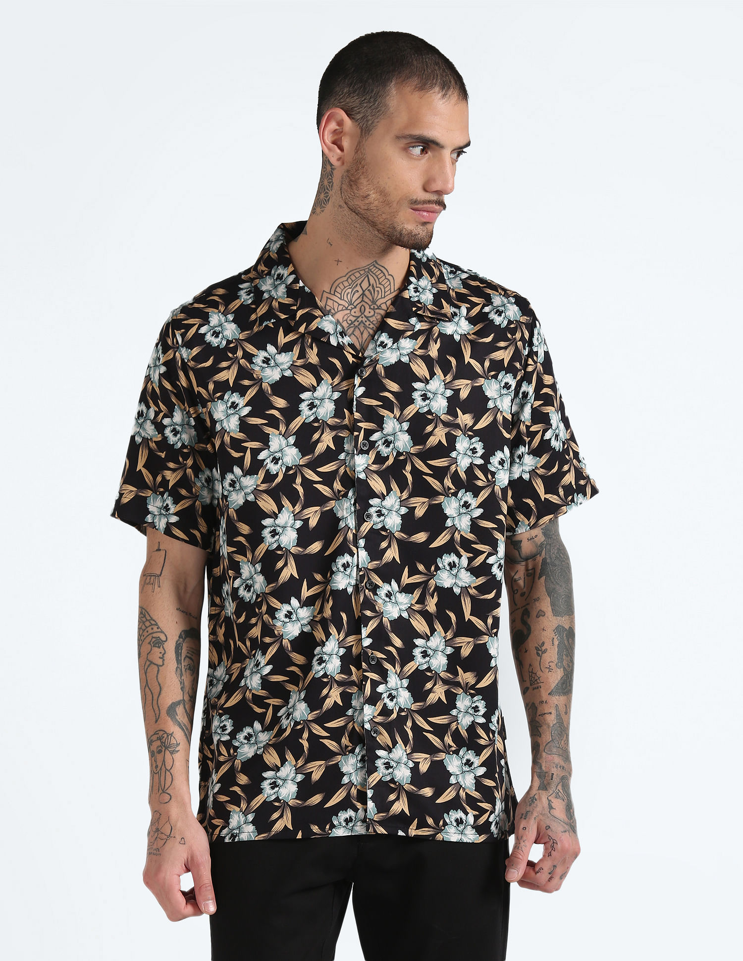 Flying Machine Viscose Floral Cuban Collar Shirt
