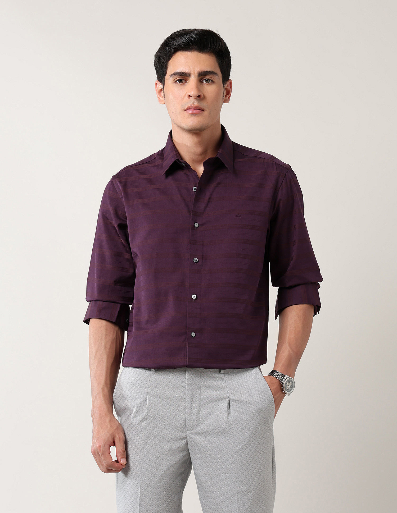 Arrow Newyork Horizontal Striped Manhattan Slim Fit Shirt