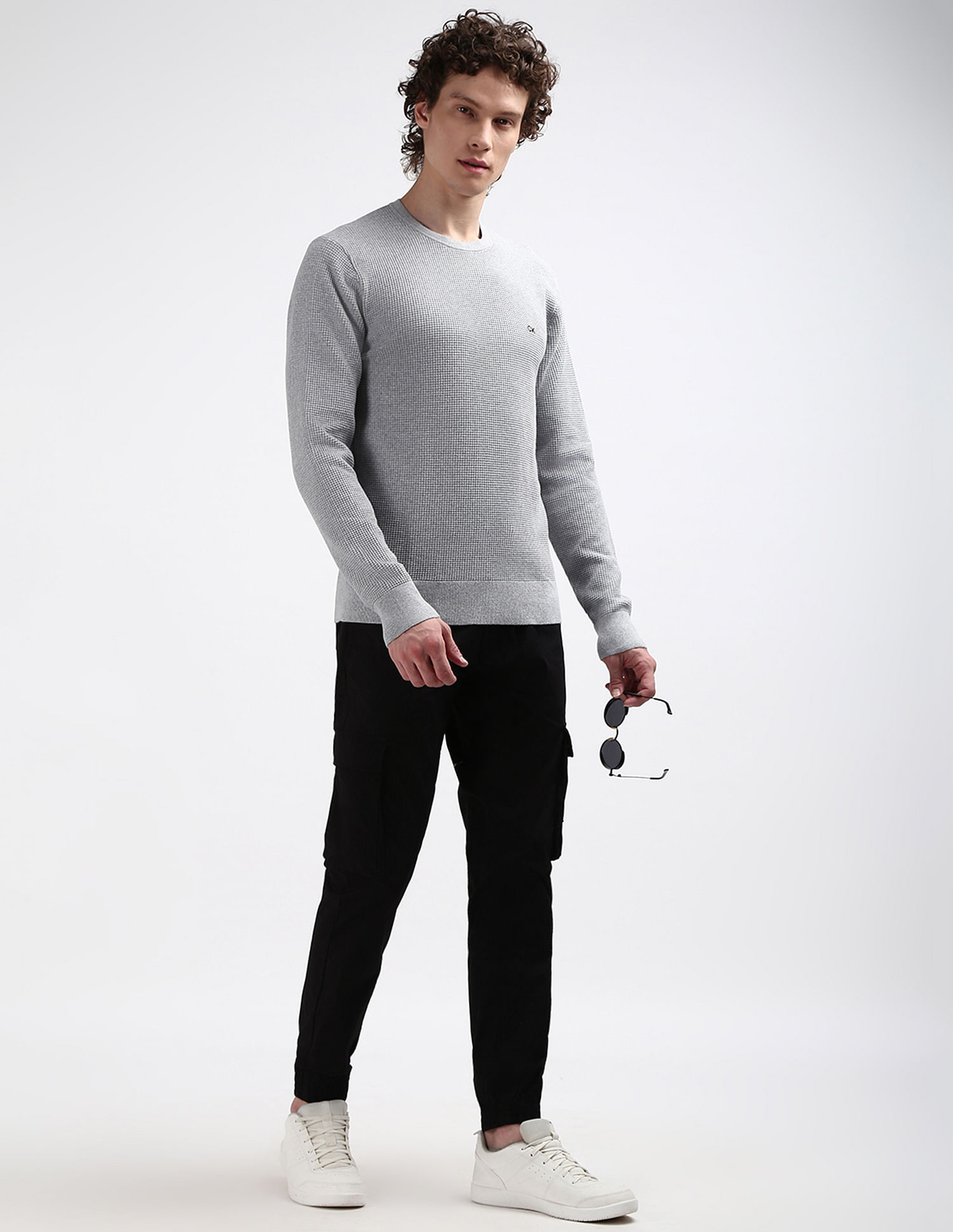 Calvin Klein Crew Neck Patterned Knit Sweater