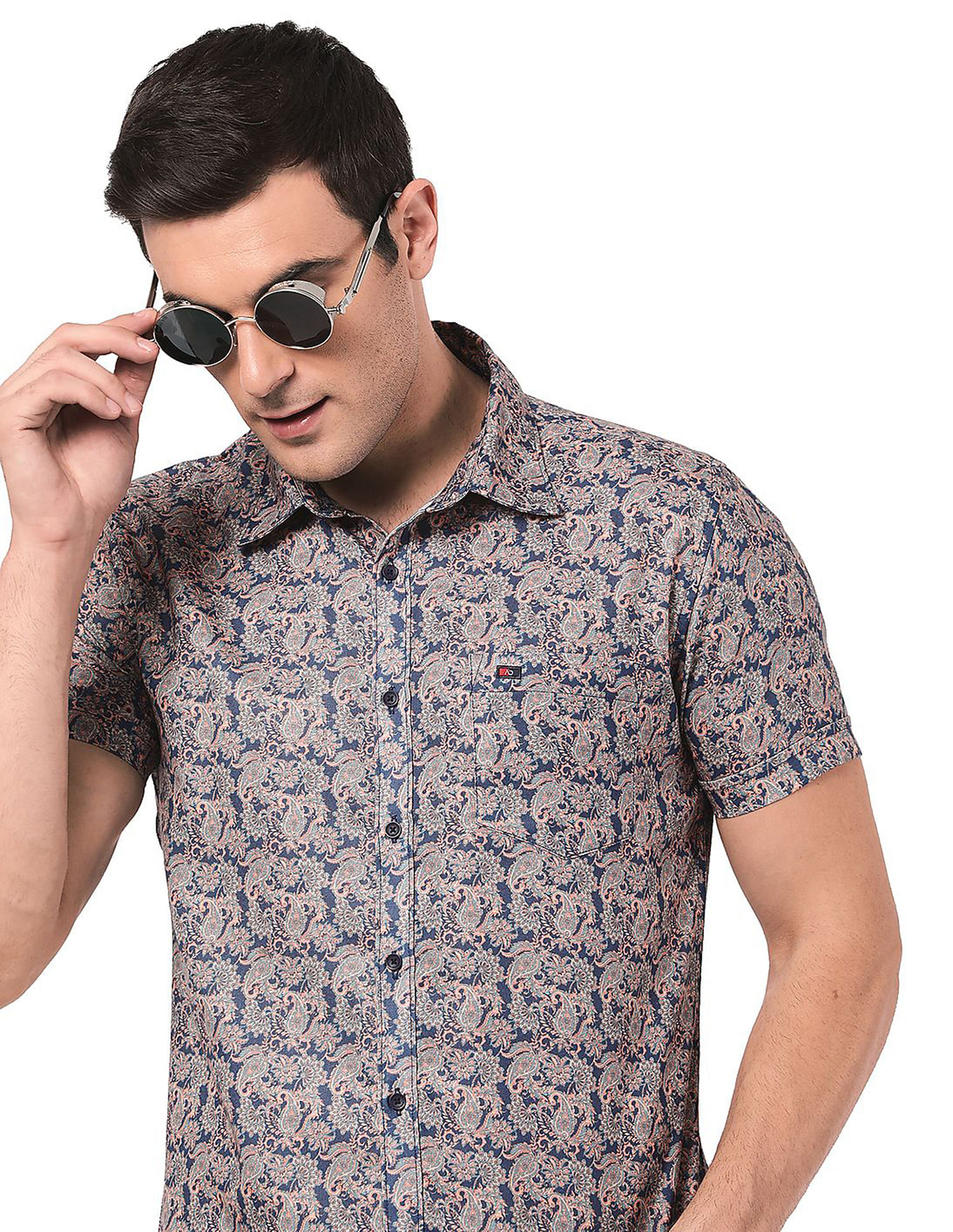 Men's casual slim fit printed short sleeve on sale blouse