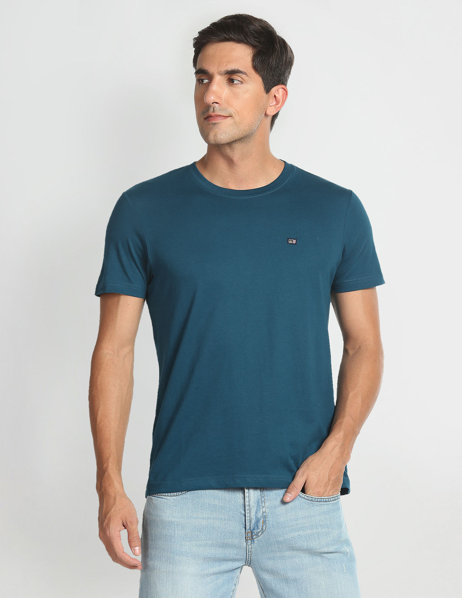 Arrow Sports Solid Crew Neck Cotton T-Shirt