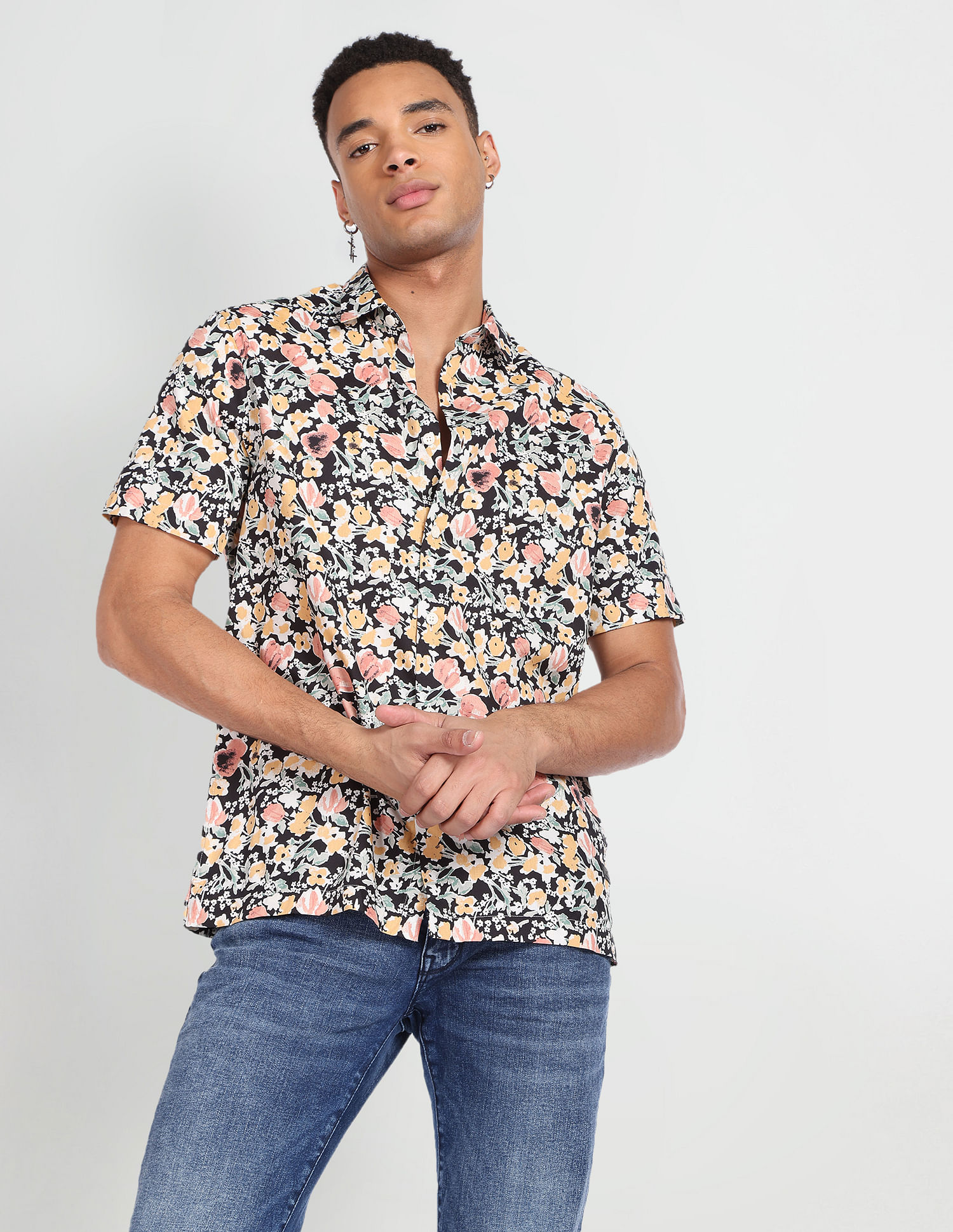 Flying Machine Short Sleeve Floral Print Shirt
