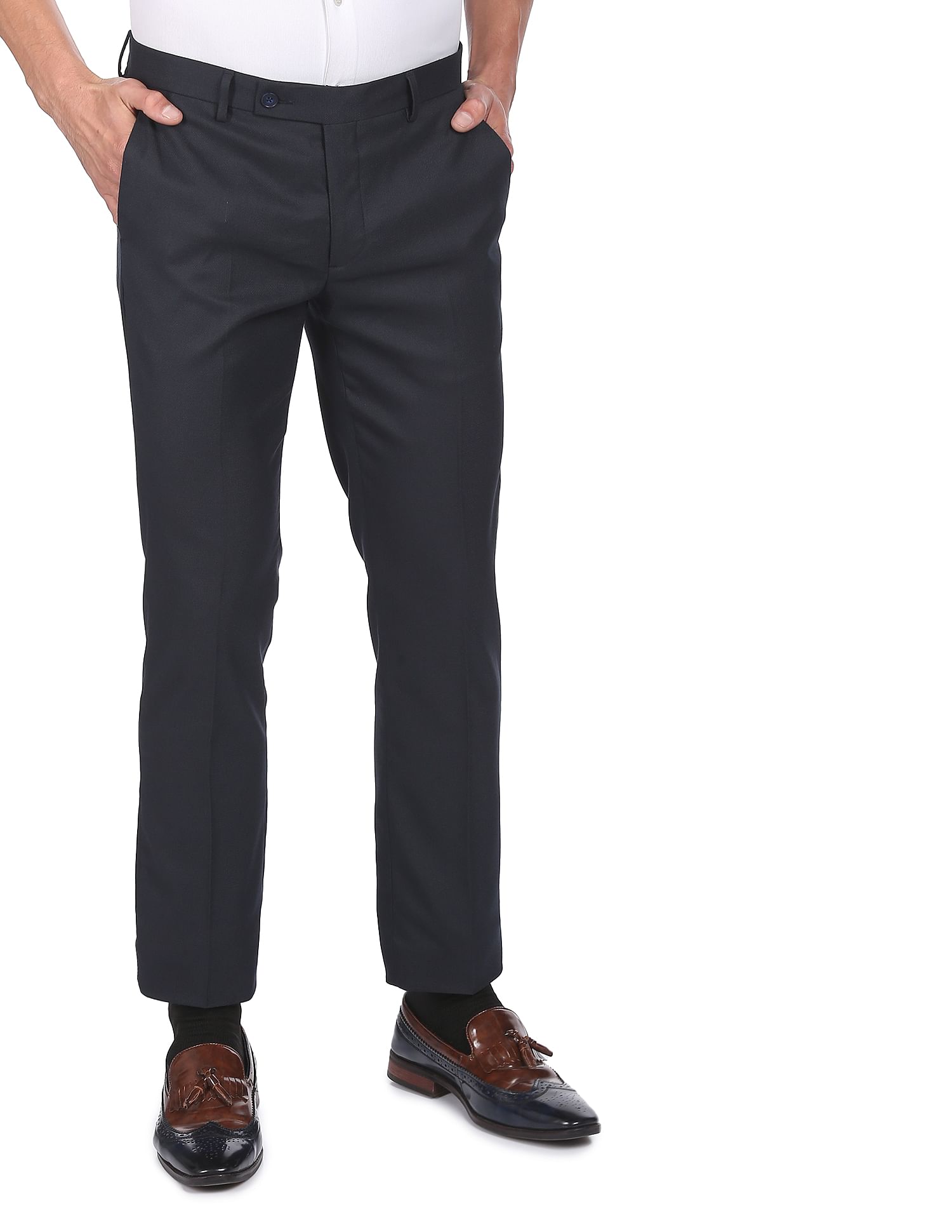 Buy Arrow Mid Rise Solid Formal Trousers NNNOW