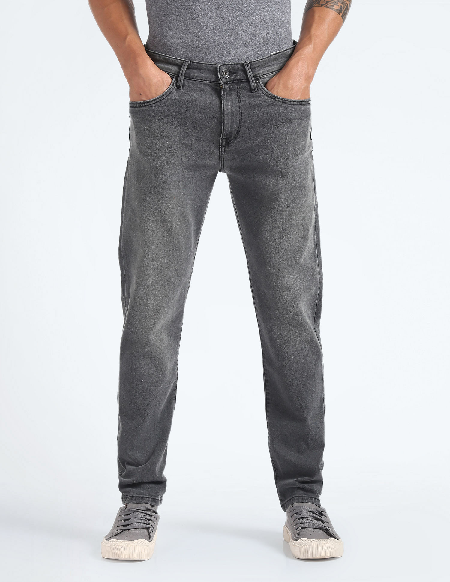 Flying Machine Slash Slim Tapered Fit Mid Rise Jeans