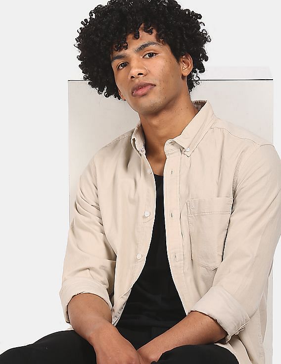 Buy Calvin Klein Men Beige Button-Down Collar Solid Fine Corduroy Shirt -  
