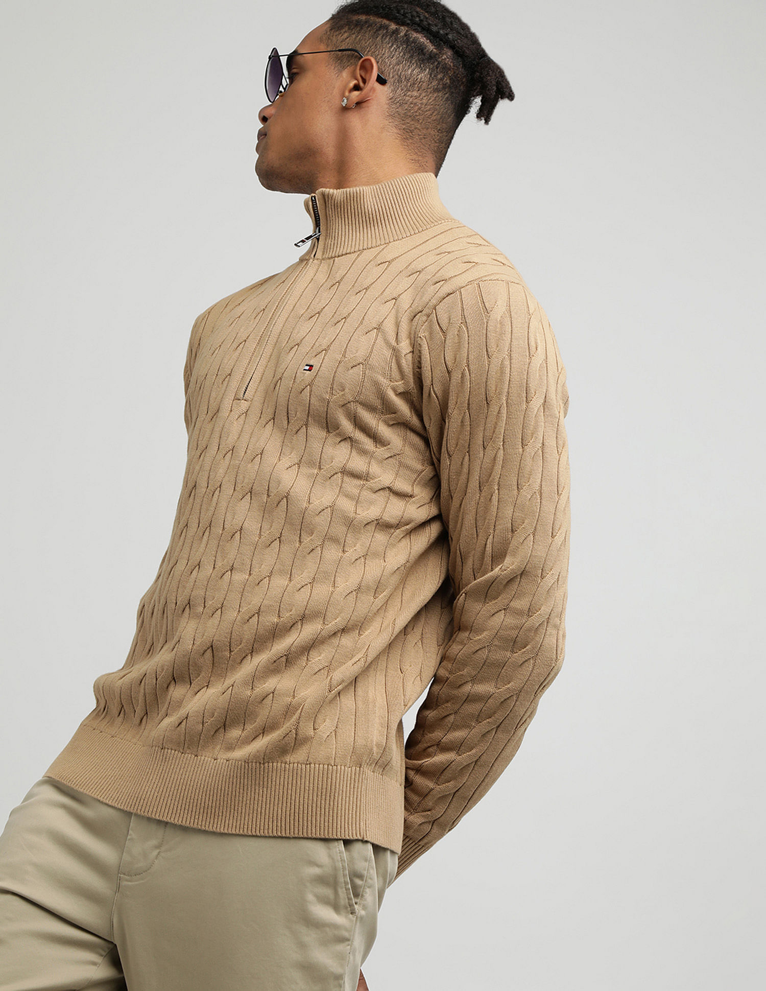 Tommy Hilfiger Classic Cotton Cable Zip Mock Sweatshirt