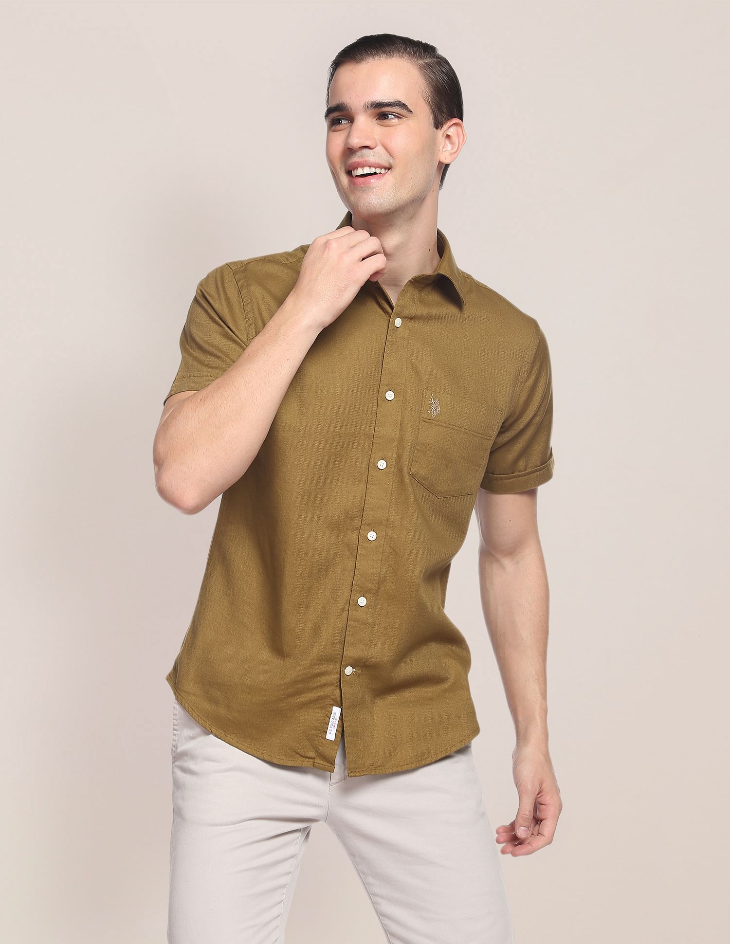U.S. Polo Assn. Birdseye Dobby Textured Solid Shirt