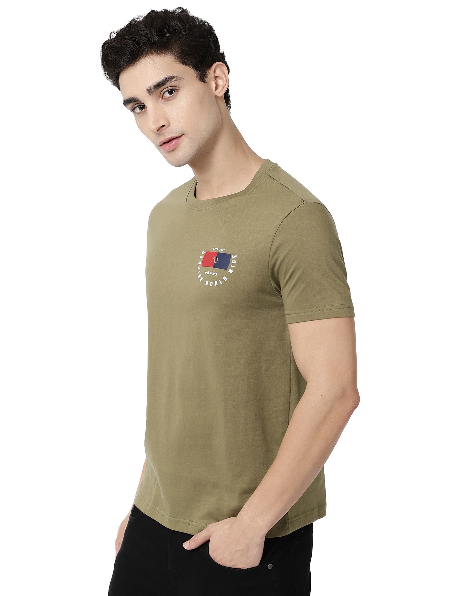 AD by Arvind Crew Neck Solid Cotton T-Shirt