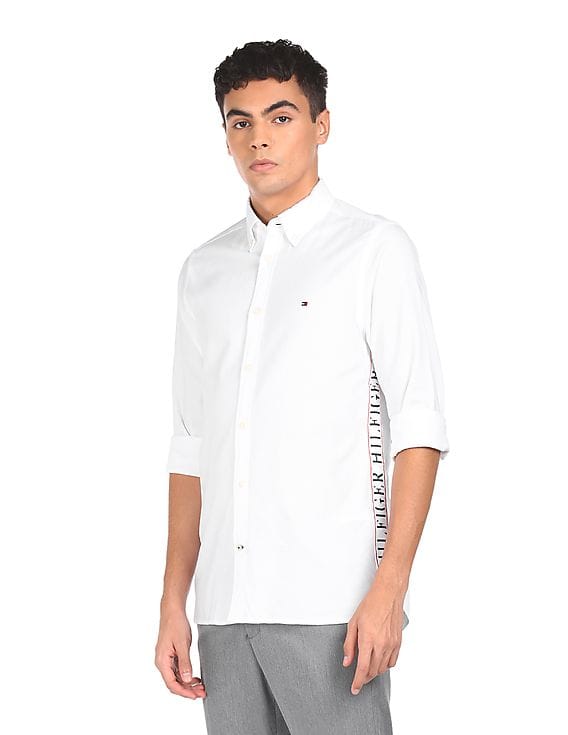 Buy Tommy Hilfiger Men White Button Down Collar Solid Casual Shirt