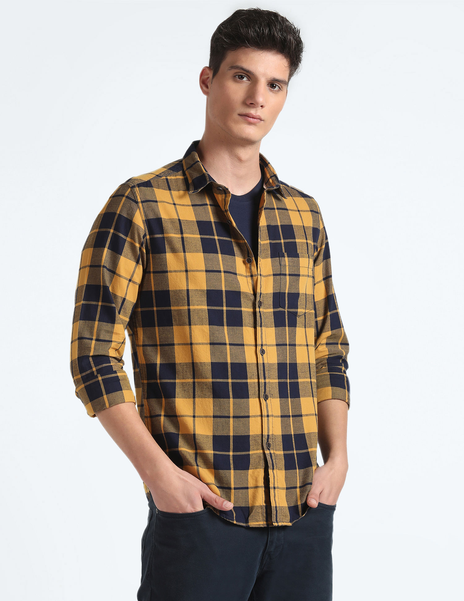 Flying Machine Plaid Check Pure Cotton Shirt