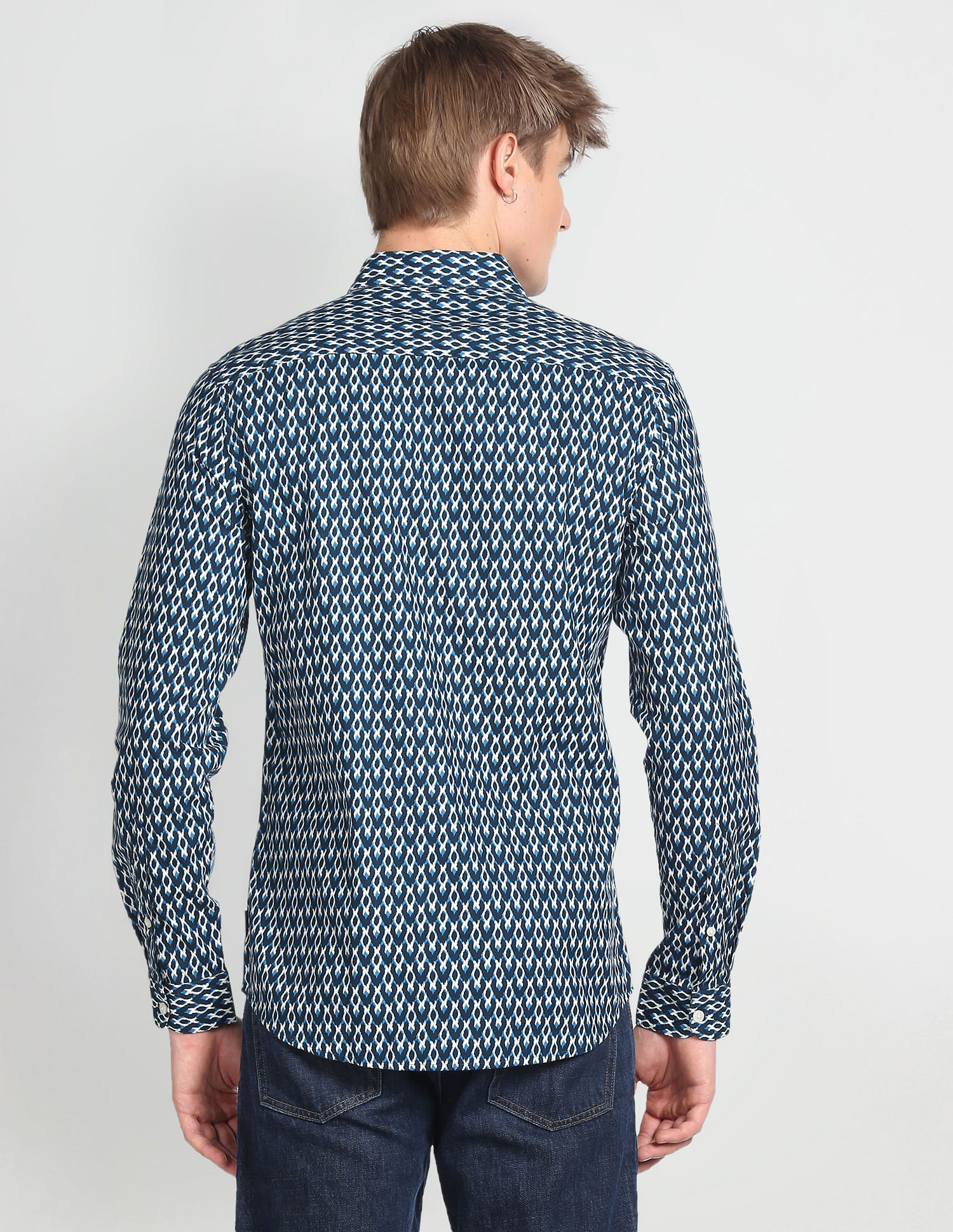 Flying Machine Geometric Print Cotton Shirt