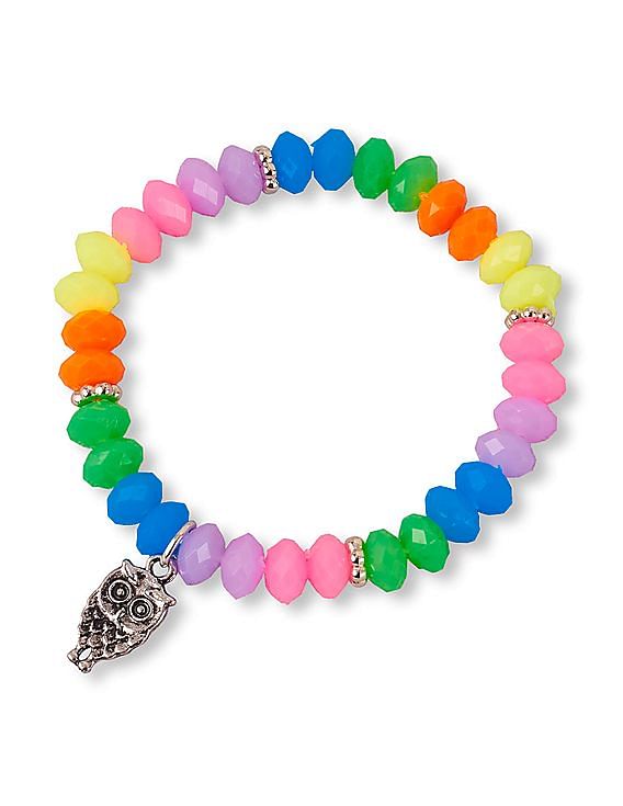 Rainbow Beaded Bracelets  Flat Bracelet  Silver Stretch Bracelets    Strands and Bands by Fran