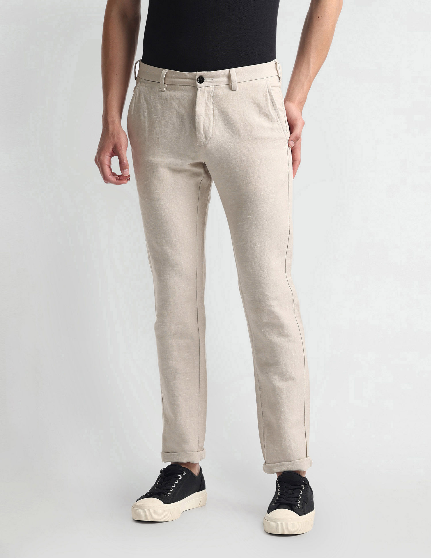Arrow Sports Cotton Linen Mid Rise Trousers