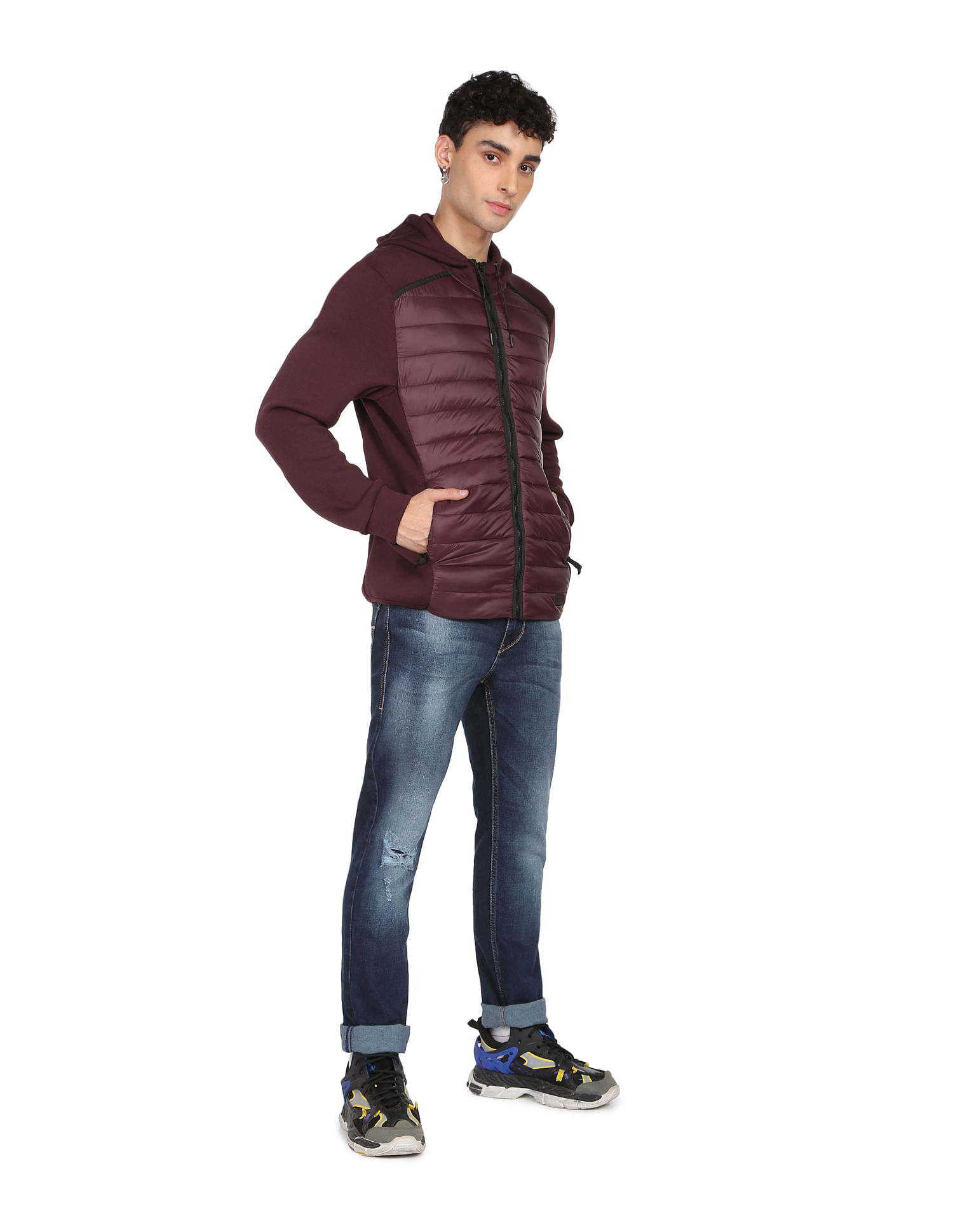 Flying Machine Drawstring Hood Solid Puffer Jacket