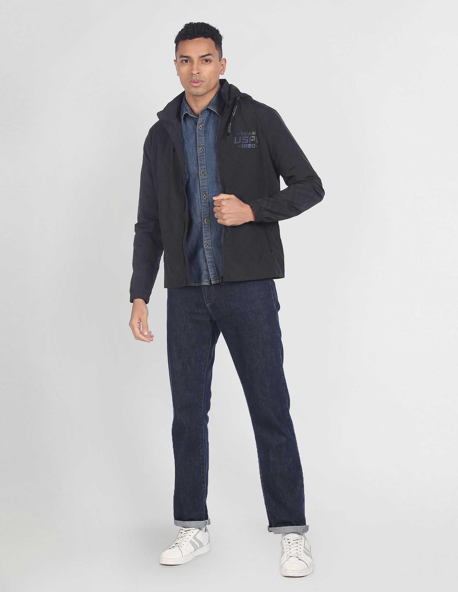 U.S. Polo Assn. Denim Co. High Neck Zip Up Printed Jacket