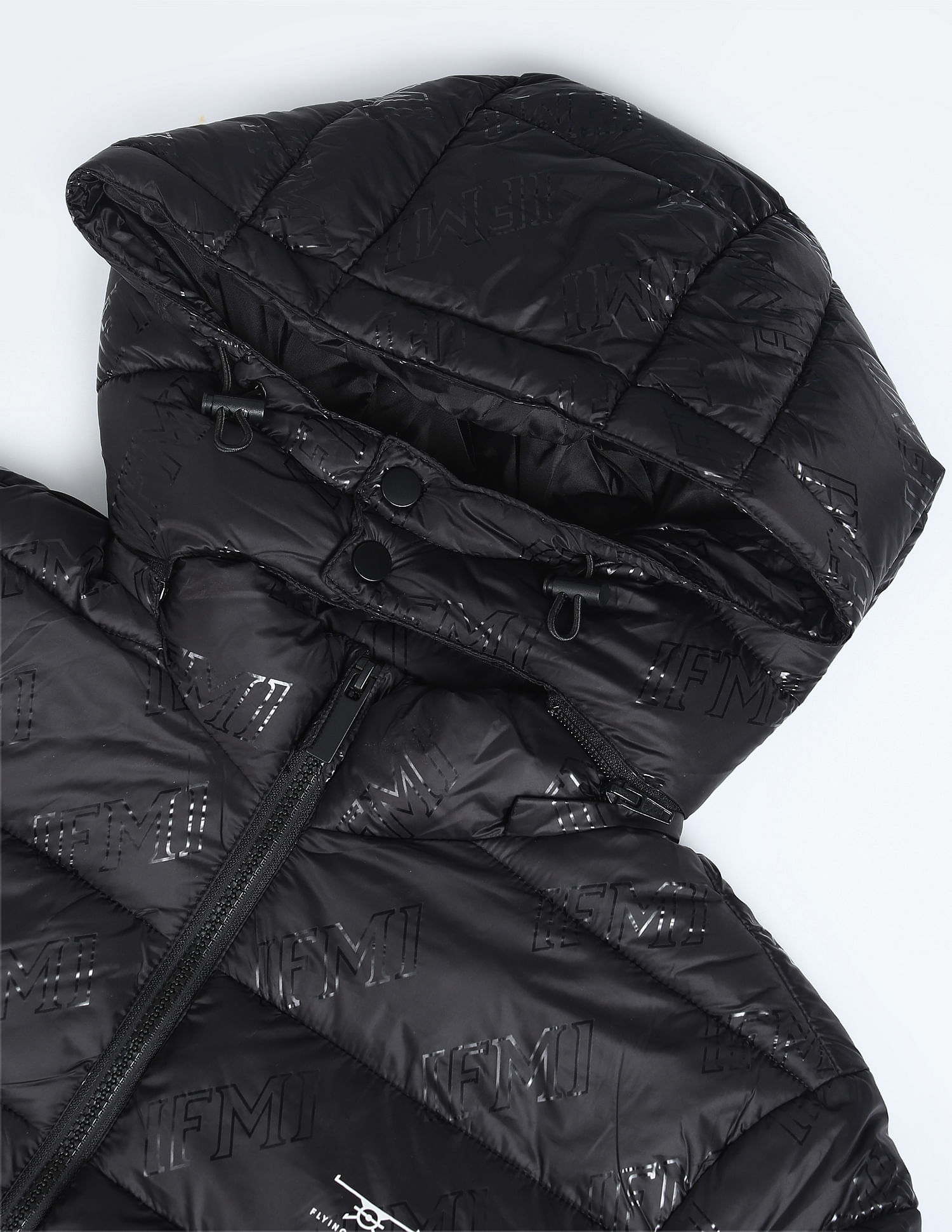 Flying Machine Detachable Hood Brand Print Puffer Jacket