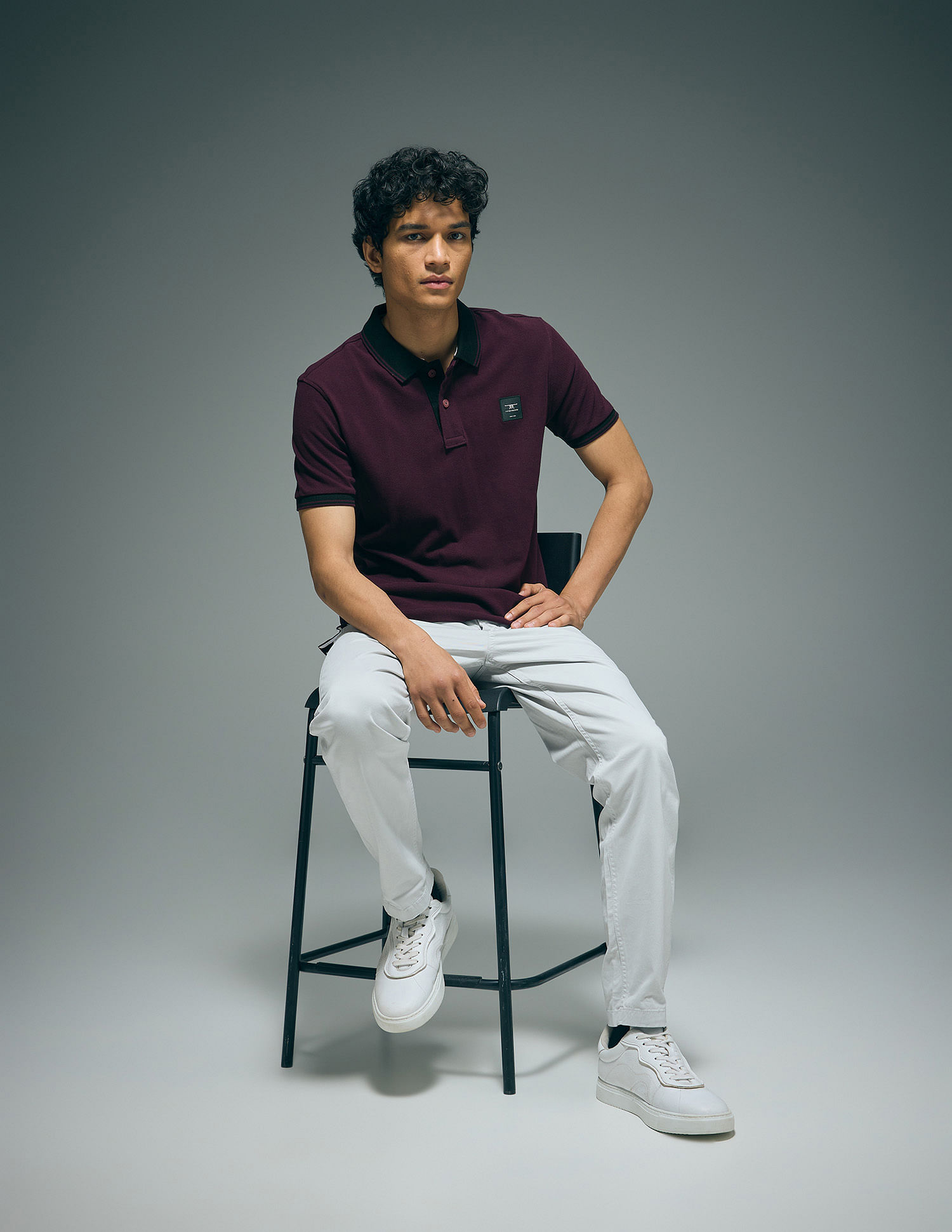 Flying Machine Contrast Collar Cotton Polo Shirt