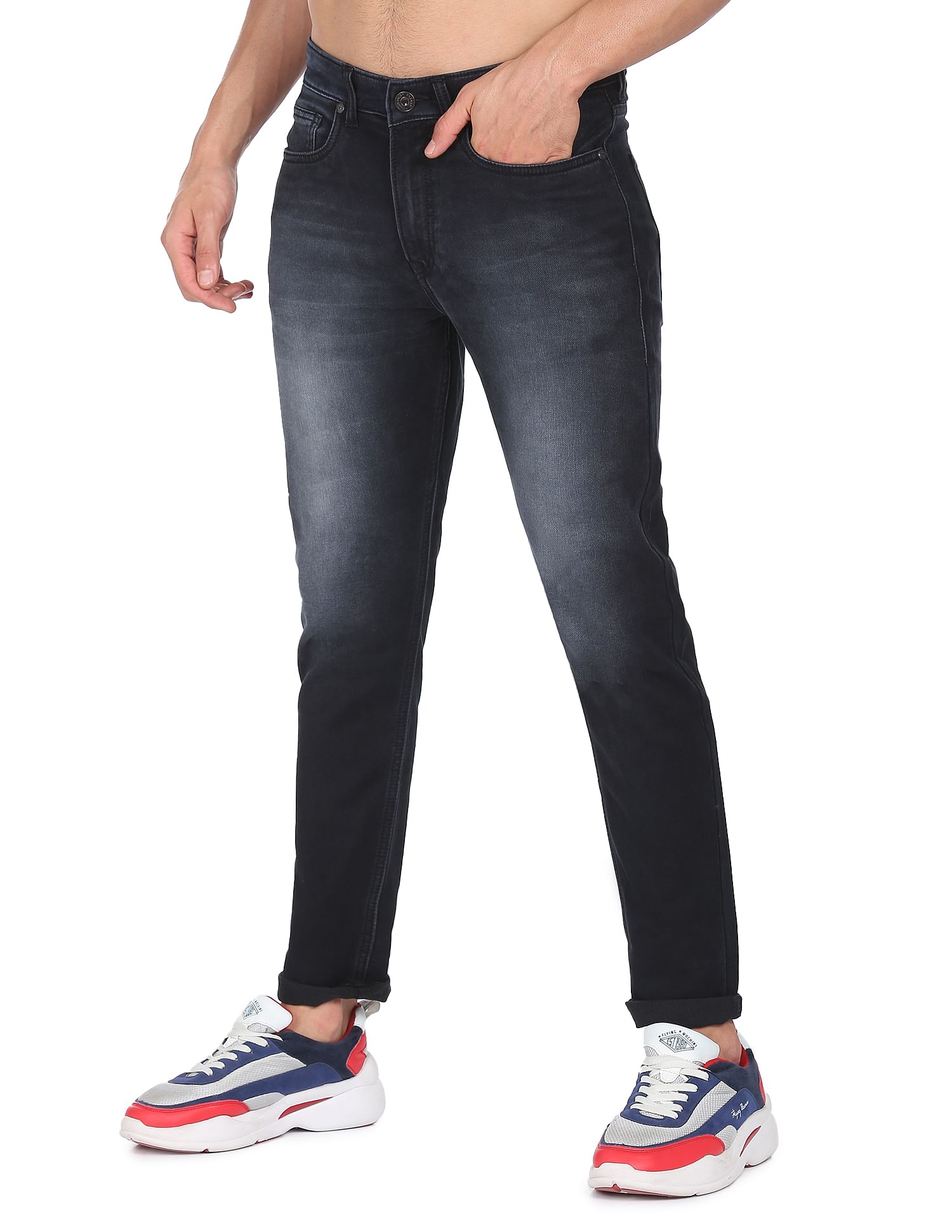 Flying Machine Mid Rise Slash Slim Tapered Fit Jeans