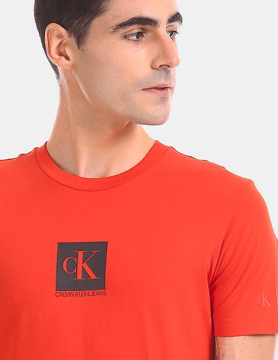 Men Monogram Red T-Shirt Print Calvin Slim Buy Centre Box Klein Men Fit