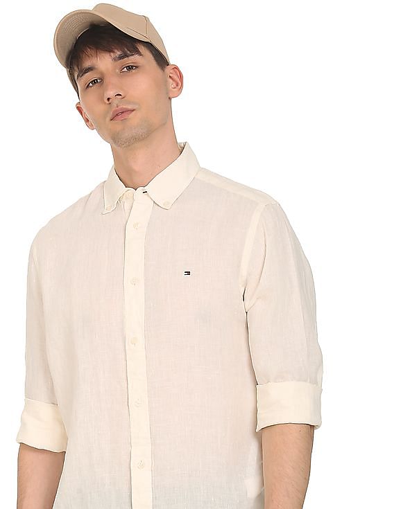 Imidlertid ingeniør logik Buy Tommy Hilfiger Men Ivory Pigment Dyed Linen Regular Fit Solid Casual  Shirt - NNNOW.com