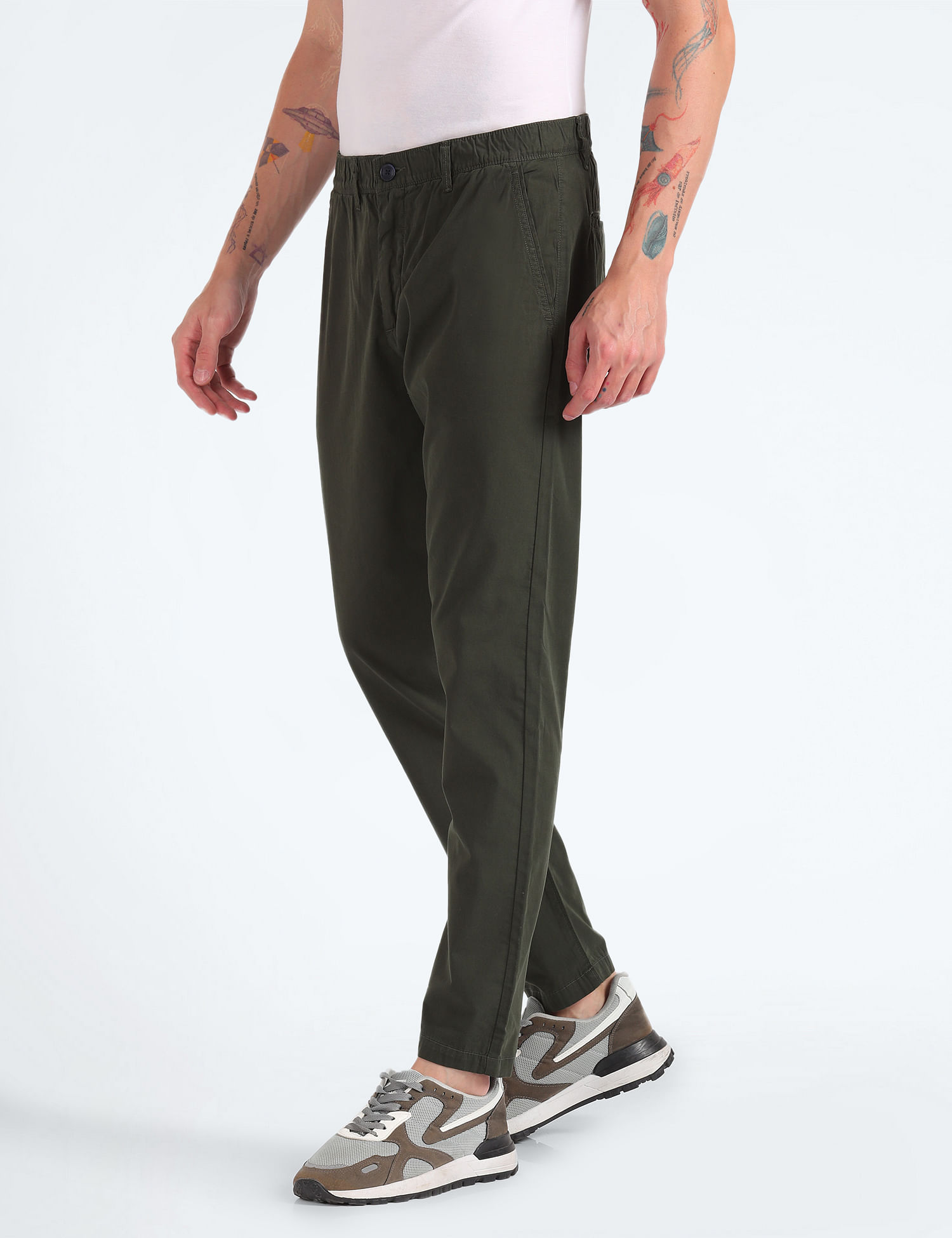 Flying Machine Elasticised Waist Solid Trousers