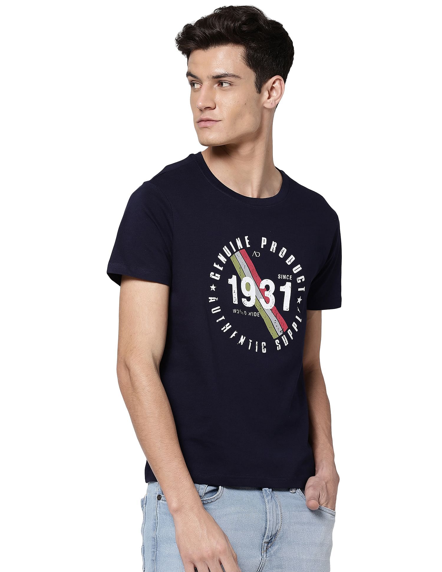 AD by Arvind Crew Neck Graphic Print T-Shirt