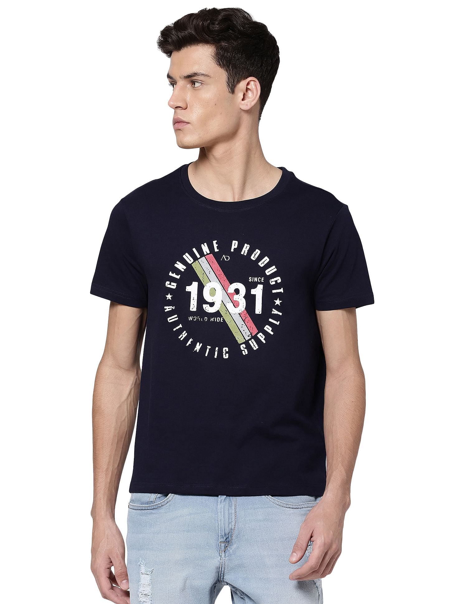 AD by Arvind Crew Neck Graphic Print T-Shirt