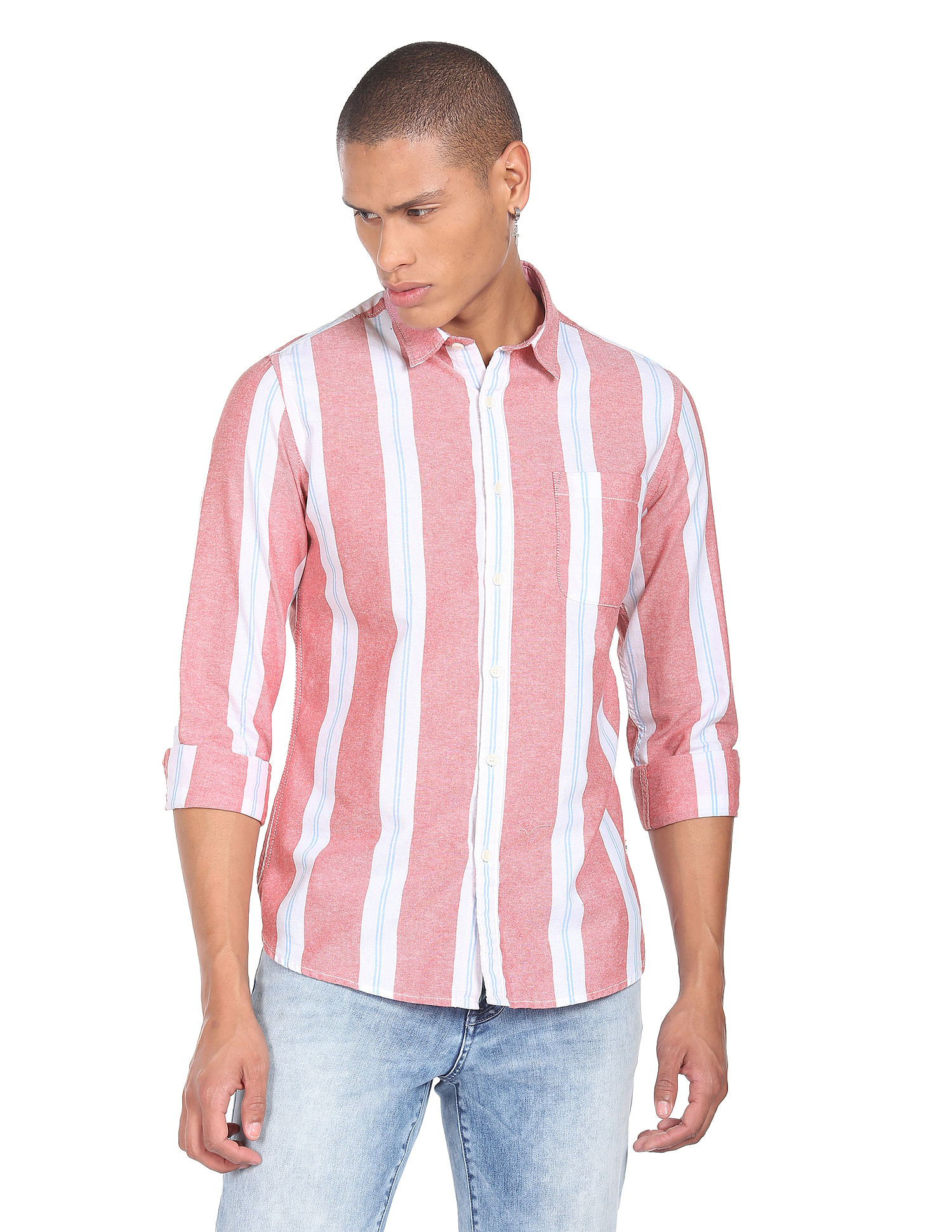 Flying Machine Oxford Vertical Stripe Cotton Shirt