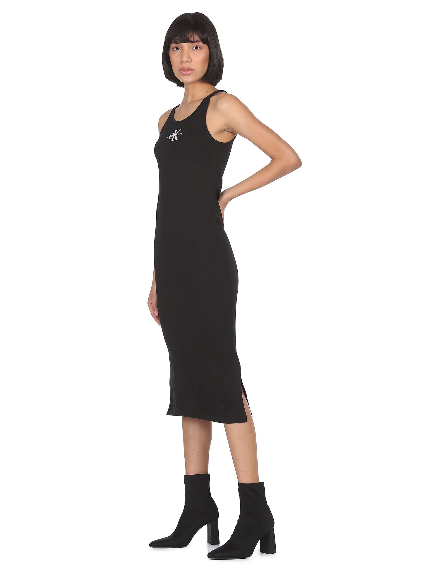 Calvin klein deals black embroidered dress