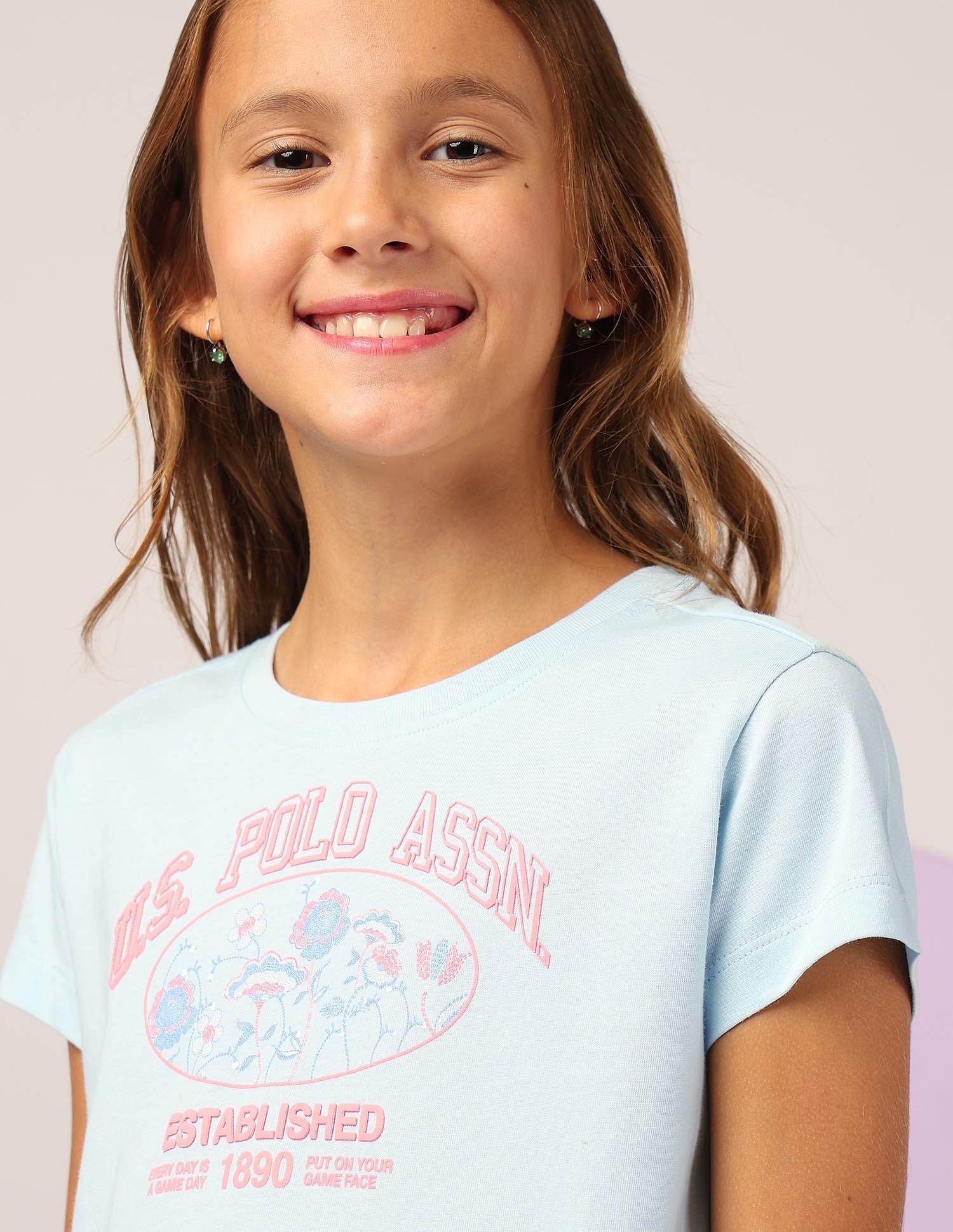 U.S. Polo Assn. Kids Girls Neon Graphic Print T-Shirt