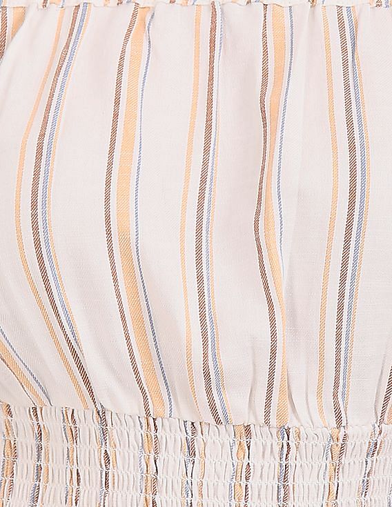 Aeropostale Women Cream Striped Off-Shoulder Crop Top