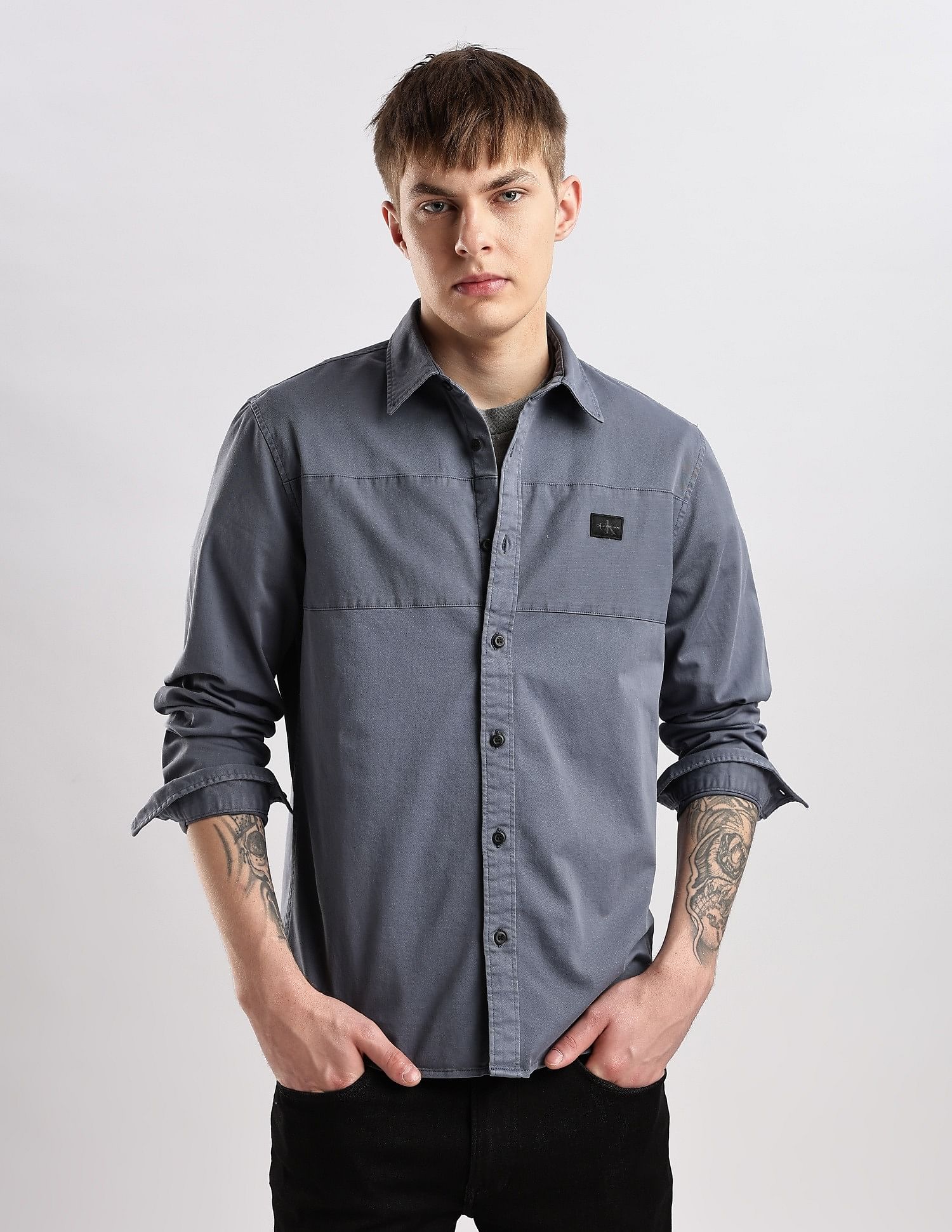 Calvin Klein Jeans Solid Slim Fit Plain Woven Shirt