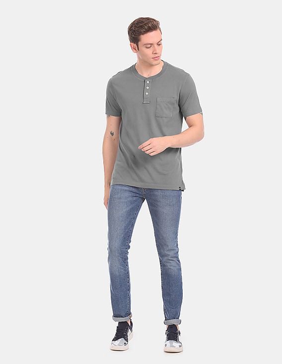 Buy GAP Grey Short Sleeve Patch Pocket Henley T-Shirt - NNNOW.com