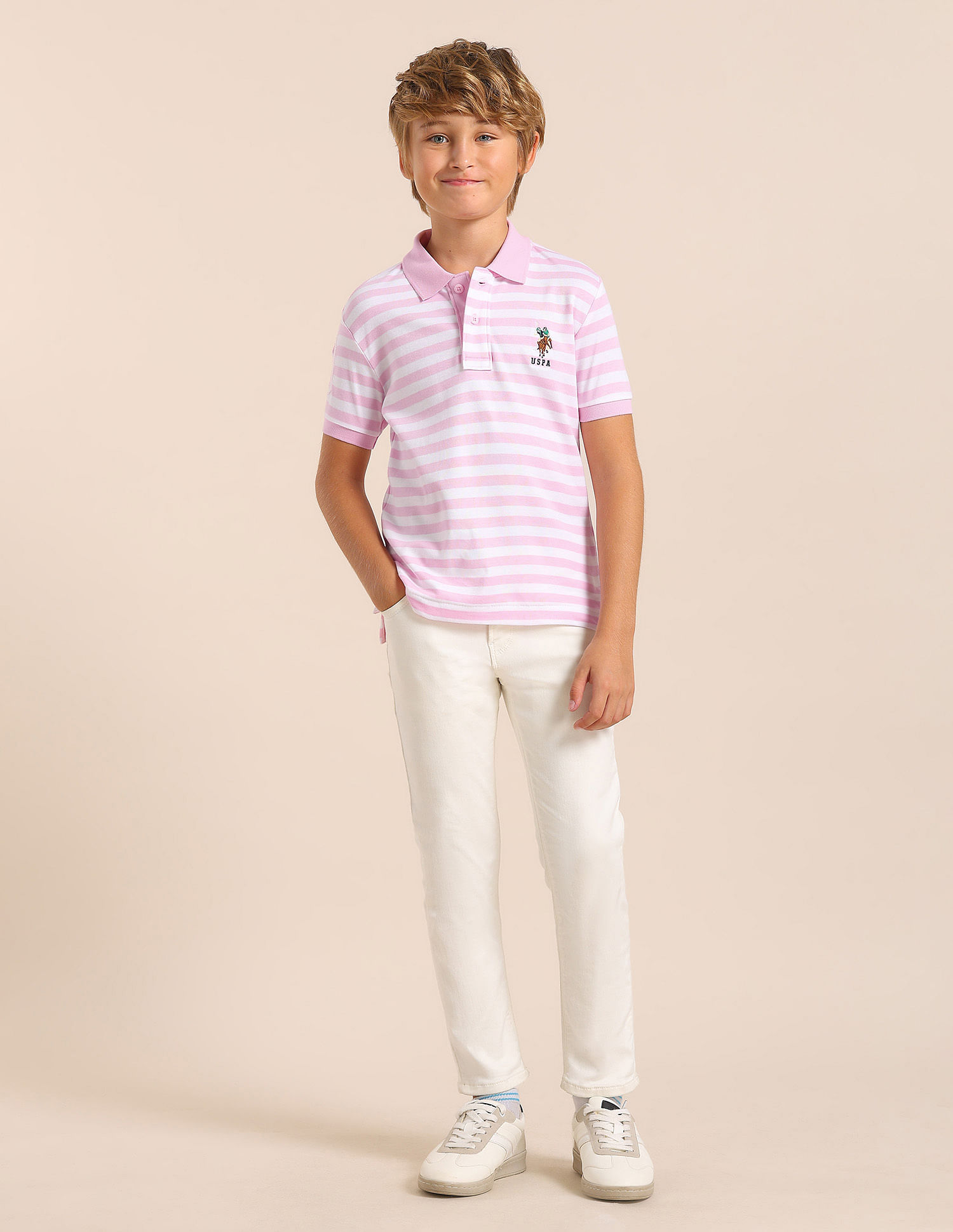 U.S. Polo Assn. Kids Boys Horizontal Striped Regular Fit Polo T shirt