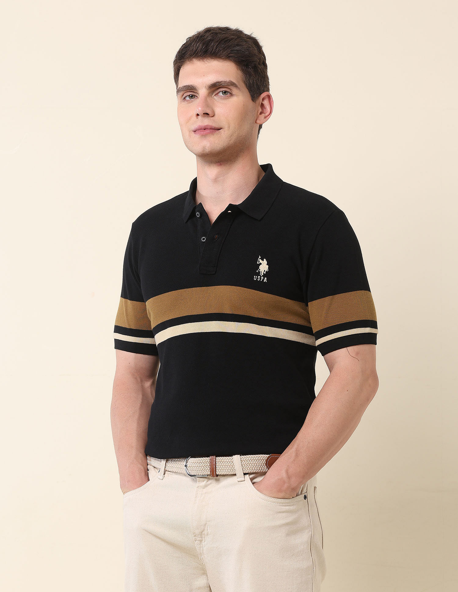 U.S. Polo Assn. Horizontal Striped Modern Monochrome Polo Shirt